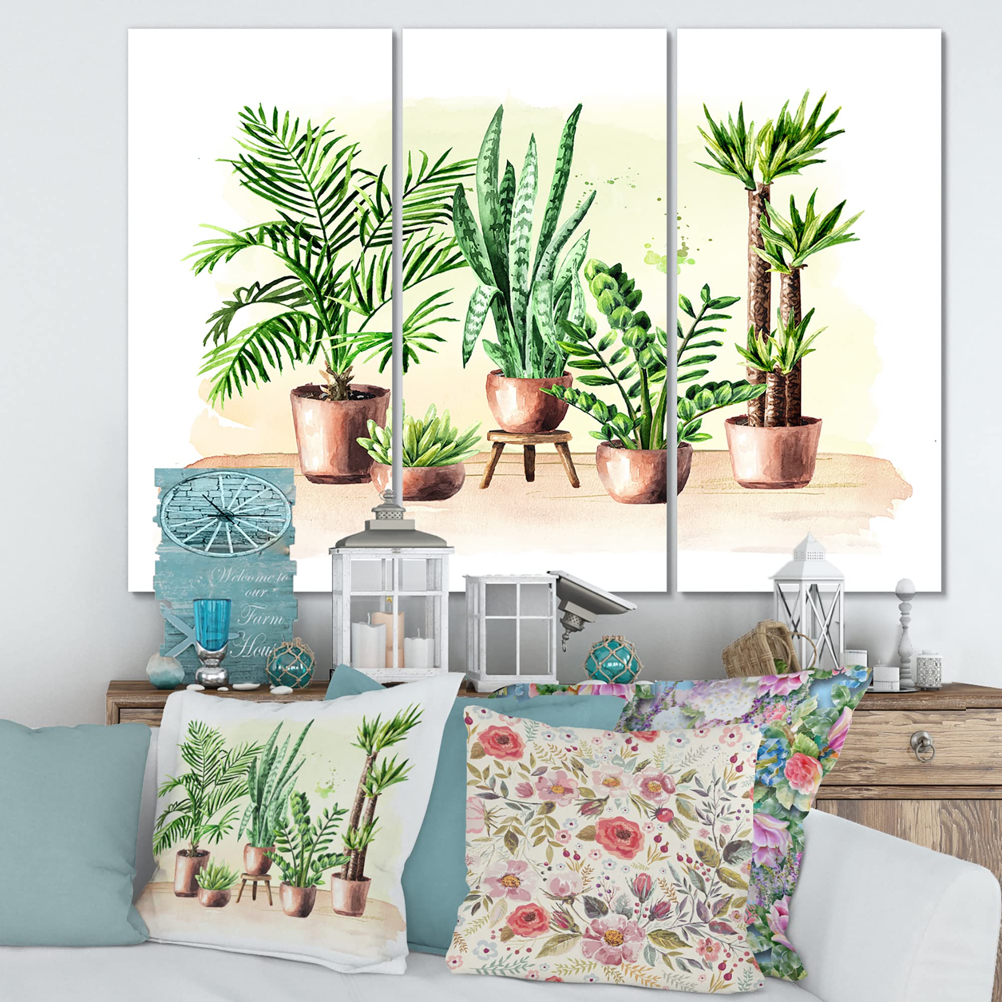 Indoor Green Home House Plants | Traditional Canvas Wall Art Decor for Living Room, Bedroom & Office | Perfect for Home & Office Decor