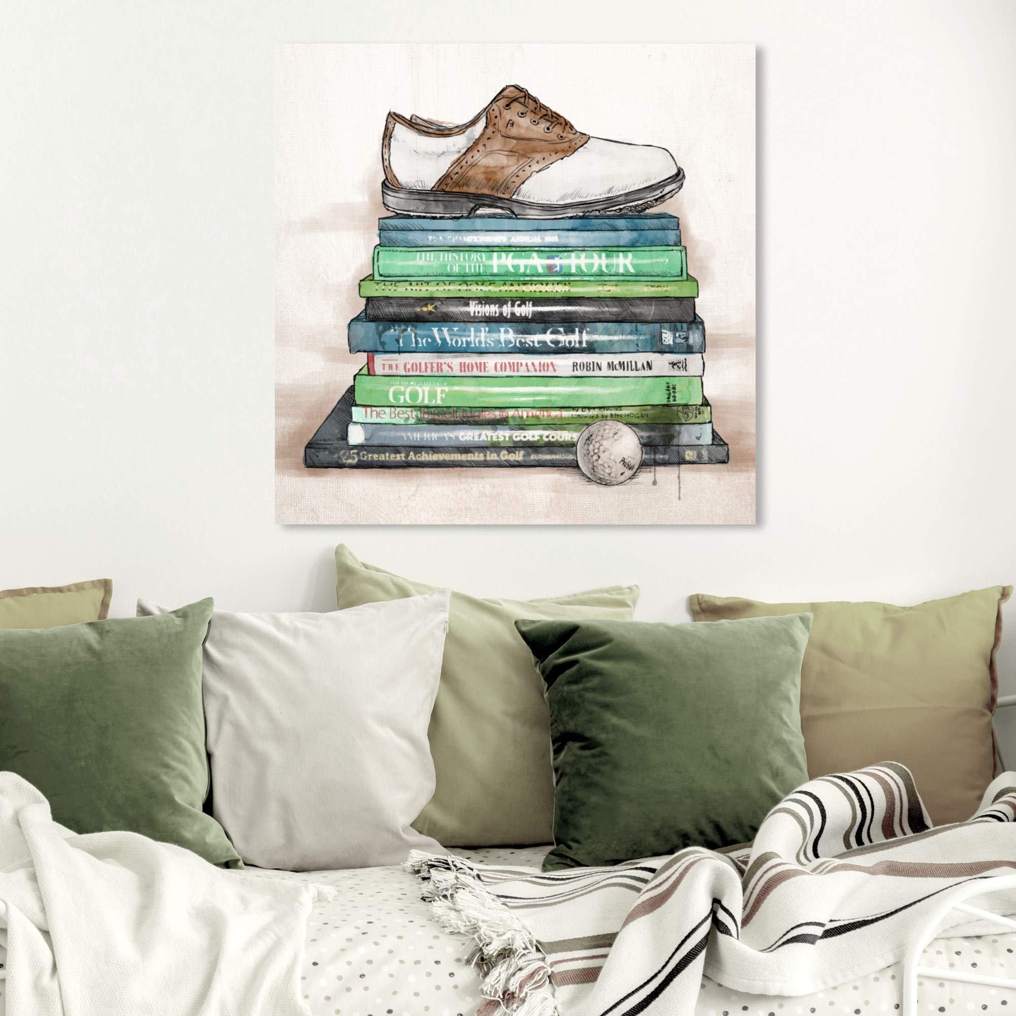 Wynwood Studio Golf Books Fashion & Glam Wall Art Canvas Print - 30x30 Inches Green & Brown Home Decor - Perfect for Living Room, Office & Game Room