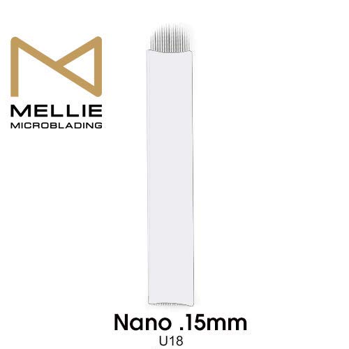 Mellie Microblading NANO U18 Eyebrow Blade - 25 Pcs Ultra Thin 0.15mm 18-Pin Microblading Needles for Precise Hair Strokes | Professional Brow Tattoo Tools for Salon & Home Use | Perfect for Eyebrow Enhancement and Semi-Permanent Makeup