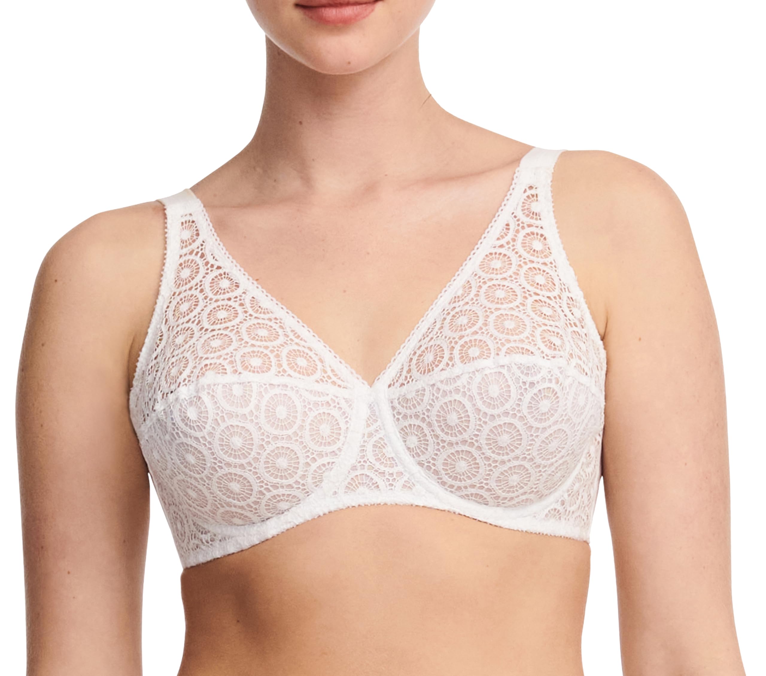 Chantelle Fête Sheer Mesh Underwire Bra - 1960s Vintage Style White Lace Lingerie for Women | Comfortable & Sexy Everyday Wear, Date Night, Bridal, Special Occasions
