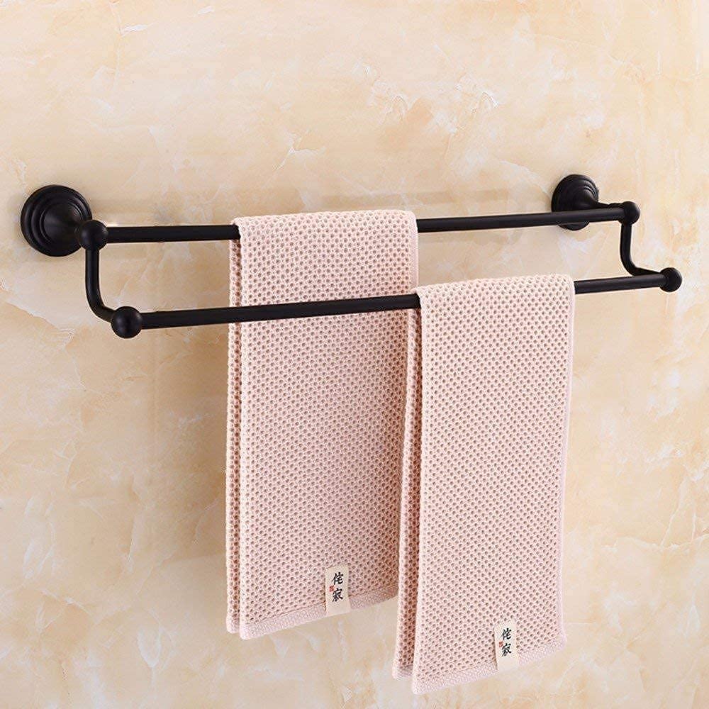Black 40Cm All Copper Wall Mounted Double Rail Towel Rack - Bathroom & Kitchen Towel Holder Bar with Hanger | Space-Saving Drying Solution for Small Bathrooms & Modern Kitchens