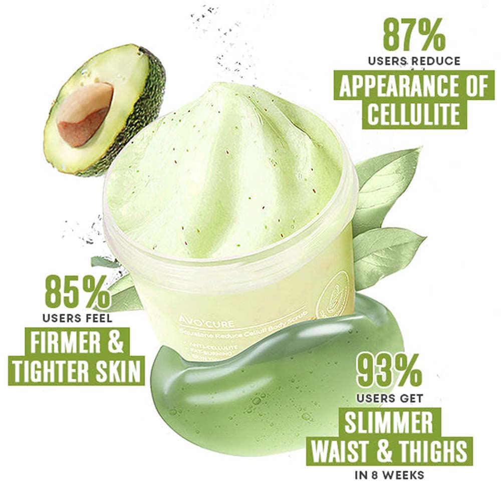 Organic Squalane Body Scrub with Avocado - Anti-Cellulite Exfoliating Scrub for Smooth & Glowing Skin | Deep Moisturizing & Brightening Treatment | Perfect for Pre-Shave, Post-Workout & Spa Day Self-Care