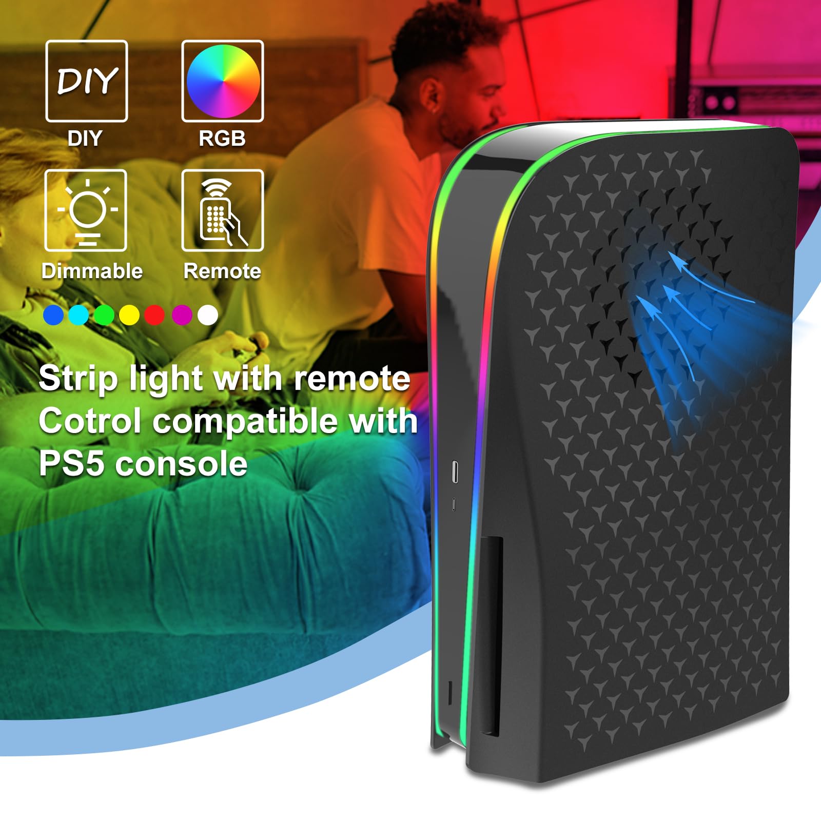 RGB LED PS5 Faceplate with Dust Filter - Cooling Vents Cover for PlayStation 5 Disc Edition - Gaming Setup Accessory