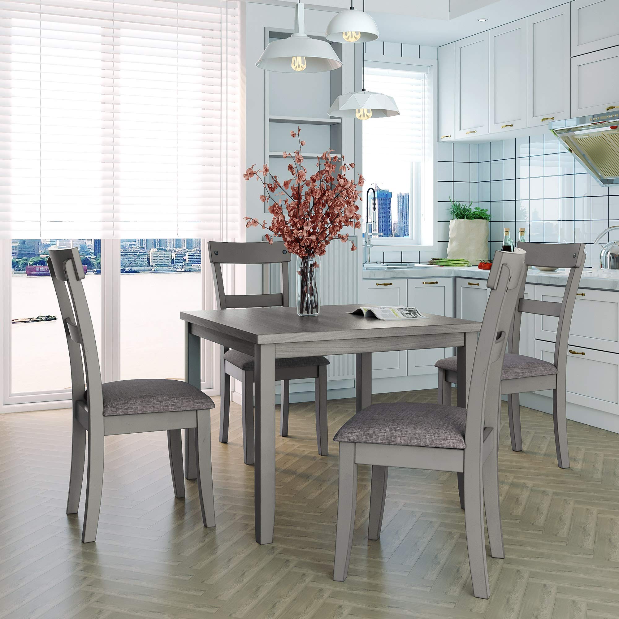 **Merax 5-Piece Farmhouse Dining Table Set - Kitchen & Dining Room Table with 4 Chairs, Rustic Wooden Dinette Set for Home, Breakfast Nook, or Small Space**
