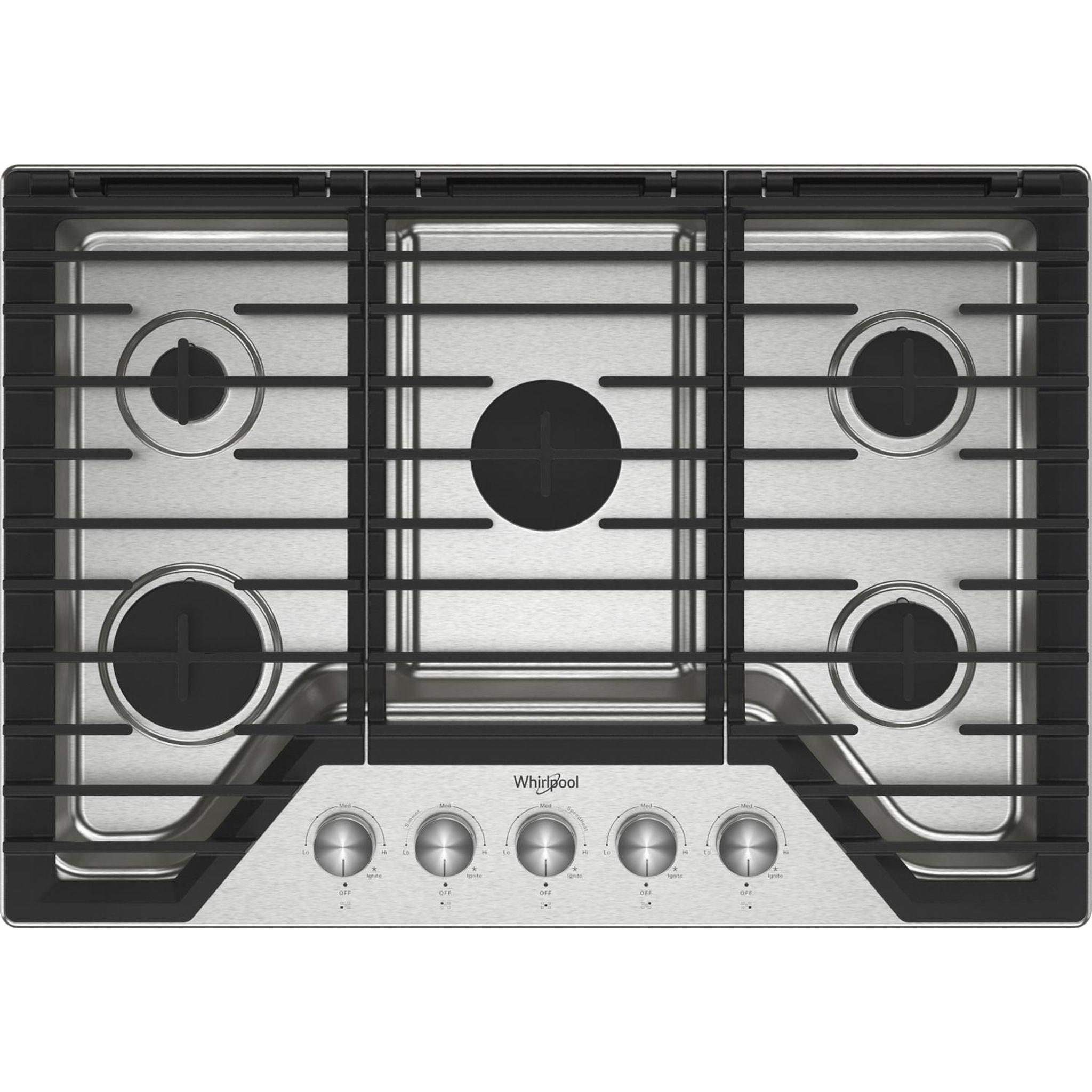 Whirlpool 30 Inch Gas Cooktop - WCGK7030PS Stainless Steel Professional Range for Home Kitchen Cooking, Grilling & Entertaining