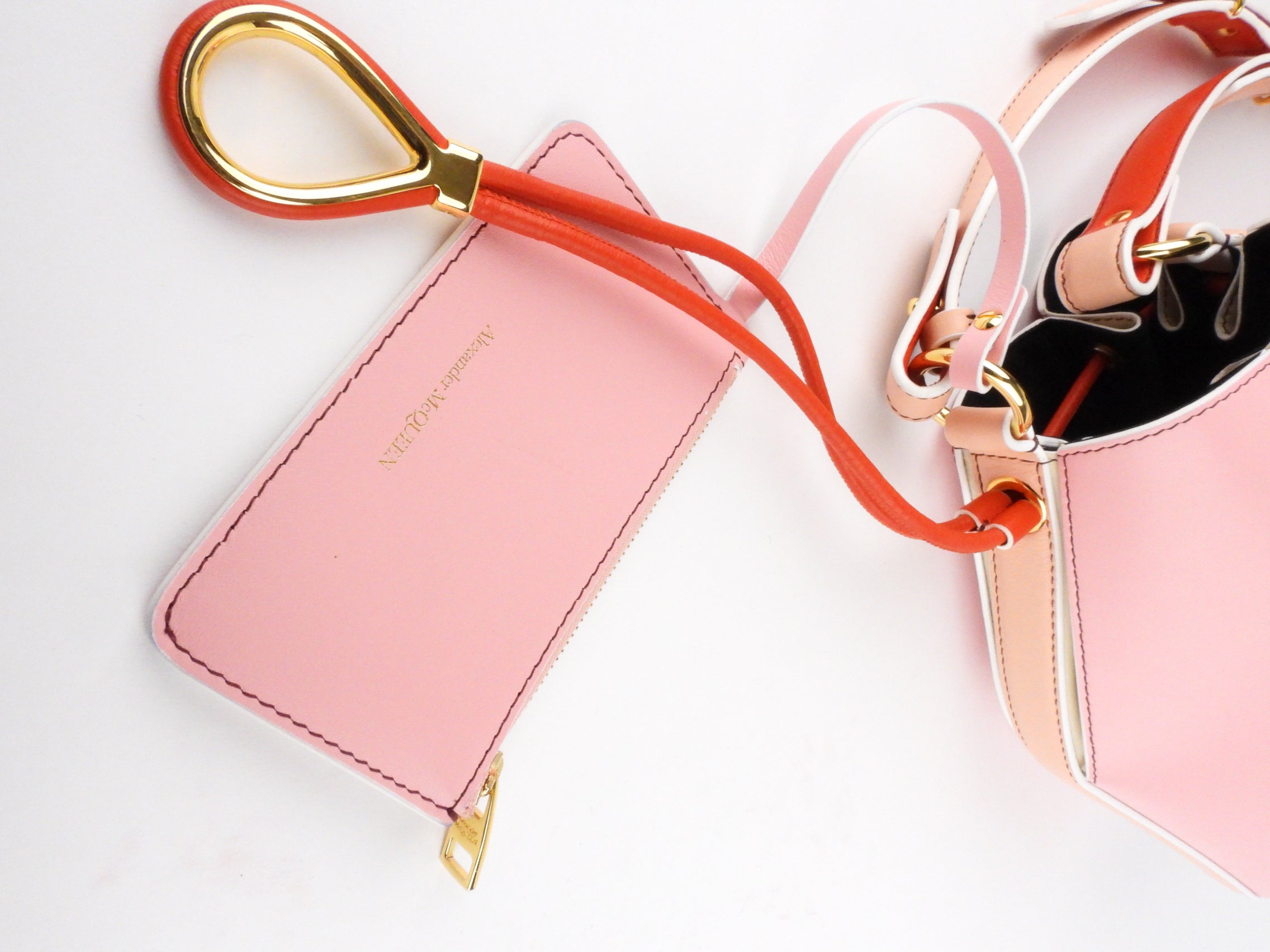 Alexander McQueen Pink Tricolor Leather Small Two-Way Bucket Bag for Women | Stylish Crossbody & Shoulder Handbag | Perfect for Work, Travel & Evening Out