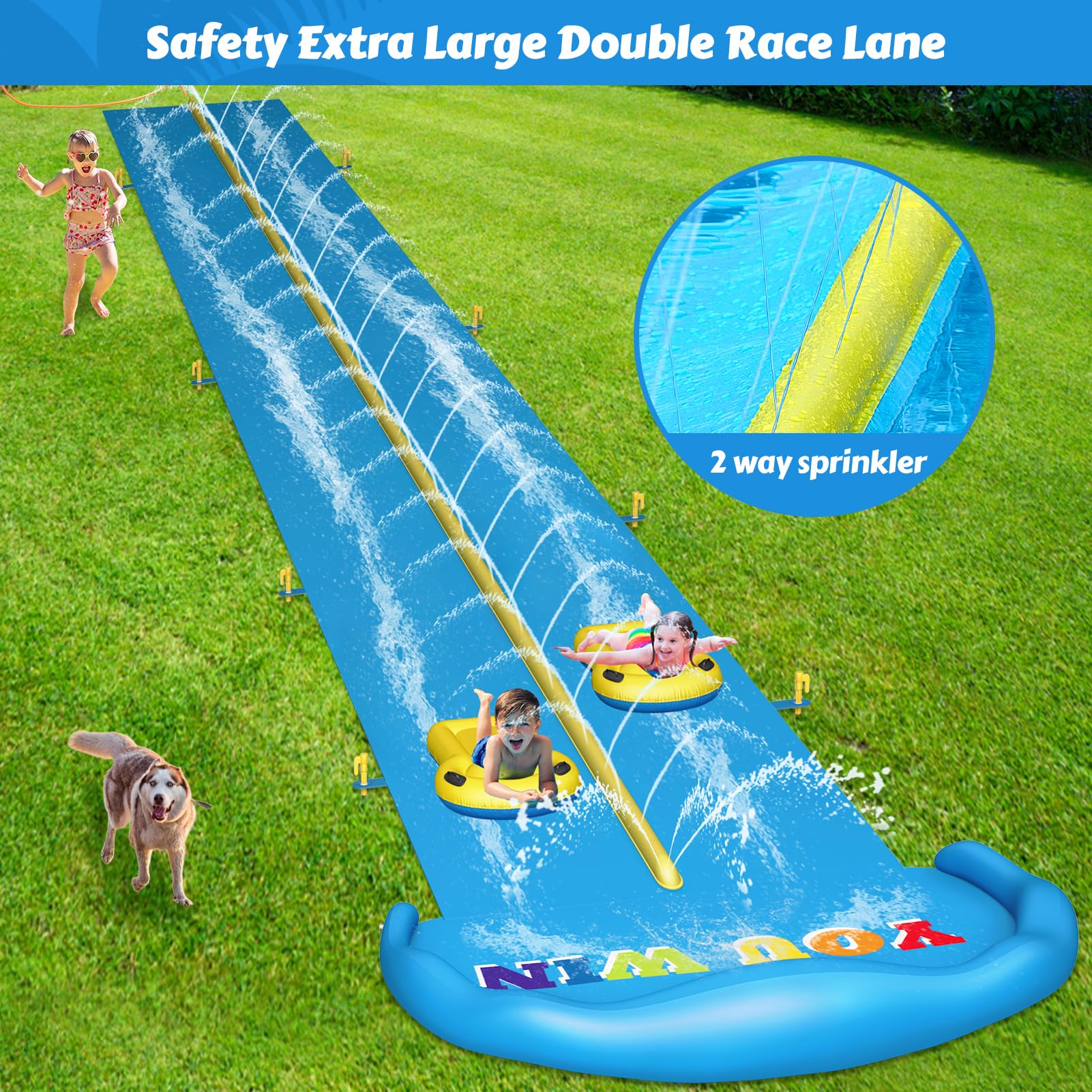 Evoio 32.8ft Inflatable Water Slide with 2 Racing Lanes & 2 Body Boards - Outdoor Backyard Water Park Toy for Kids, Boys, Girls & Adults - Perfect for Summer Parties, Birthday Celebrations & Family Fun