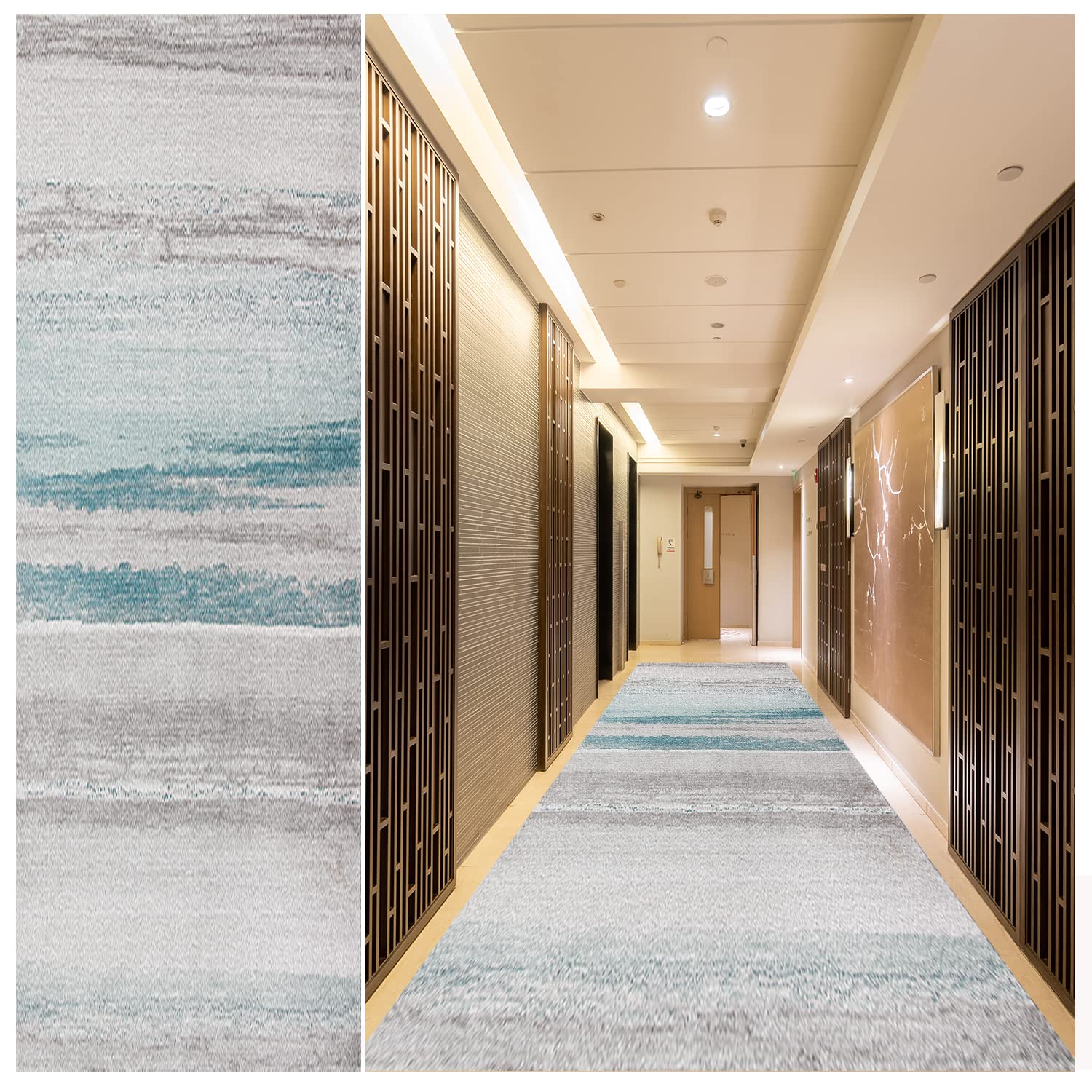 Non-Slip Washable Abstract Hallway Runner Rug 2.6' x 19' - Stain Resistant Rubber Backing for Kitchen, Living Room, Bedroom & Entryways - Silver Blue Smear Pattern - Perfect for High Traffic Areas & Home Decor