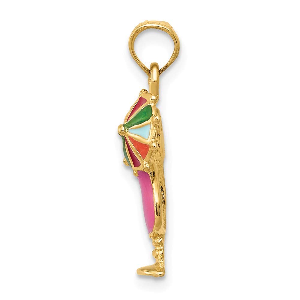 Roy Rose Jewelry 14K Yellow Gold Pink Enameled Tropical Drink Pendant Necklace - Perfect for Beach Vacations, Summer Parties & Tropical Themed Gifts