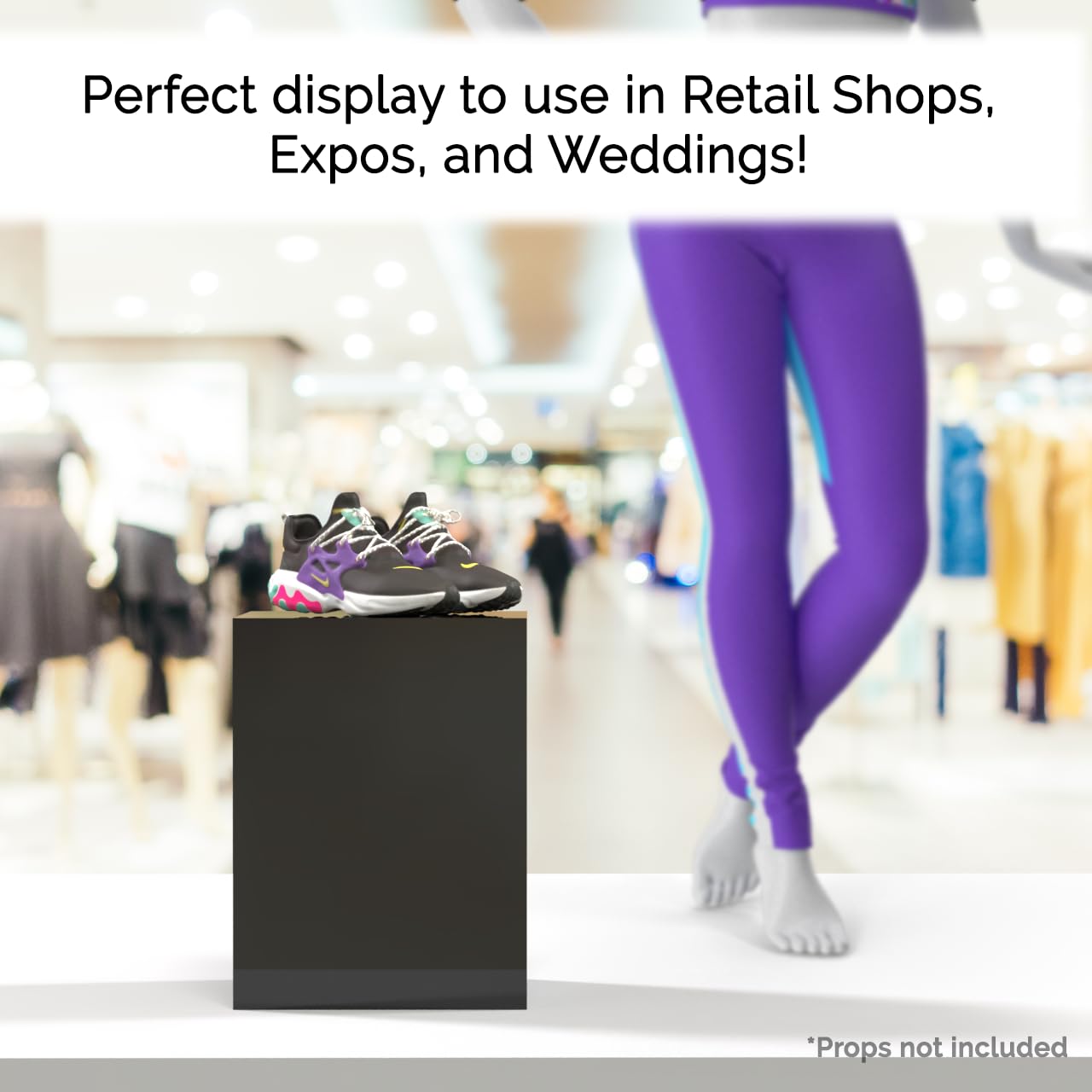 Black Pedestal Display Stand 12x12x16 Inches - 5-Sided Tall Cube for Art Exhibits, Flower Arrangements, Plant Displays, Retail Risers & Collectible Showcases | No Lid Cover | Modern Home & Store Decor
