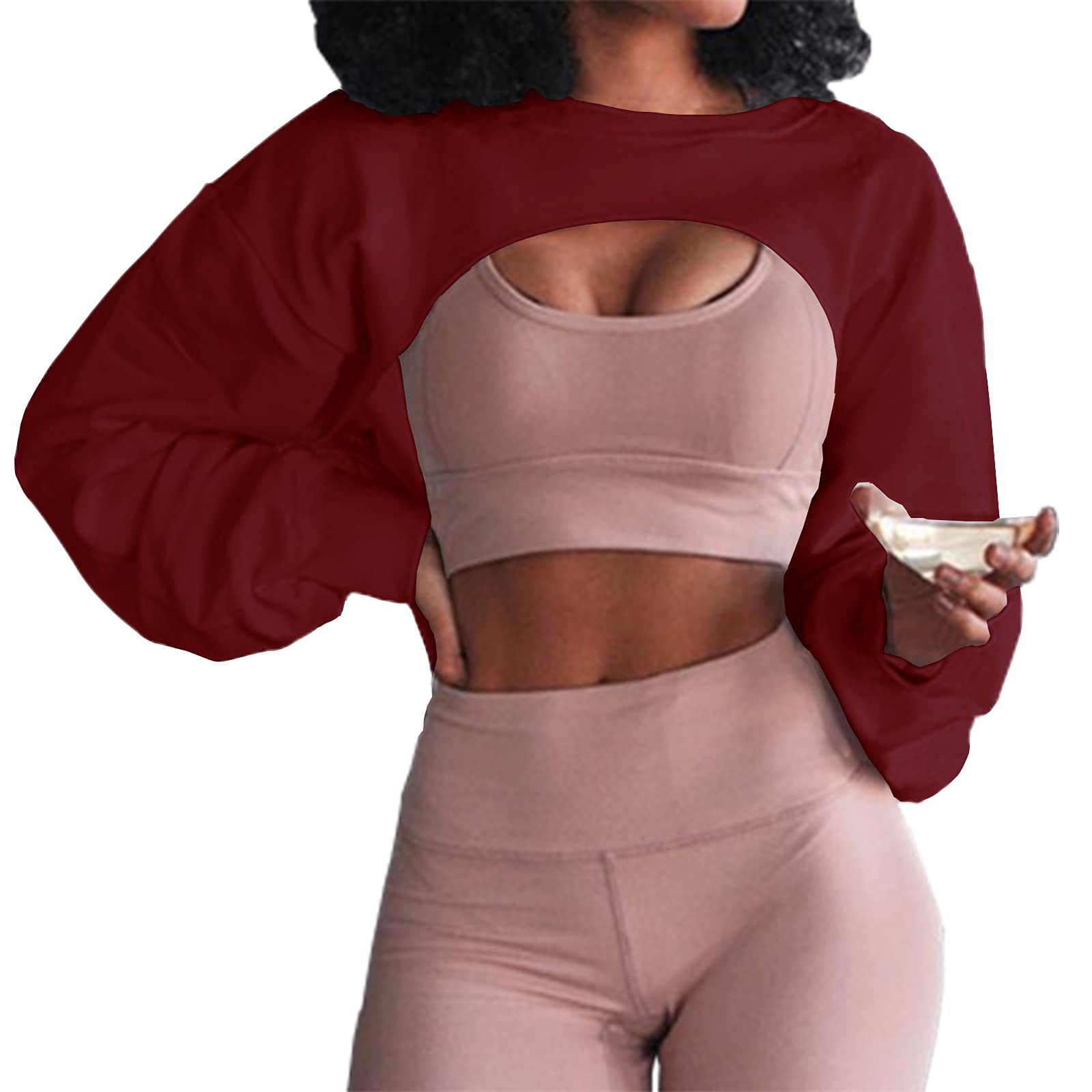 Artfish Women's Cropped Sweatshirt - Long Sleeve Crewneck Workout Top with Cut-Out Design for Gym, Yoga & Casual Wear | Loose Fit Crop Top for Women's Athletic Fashion