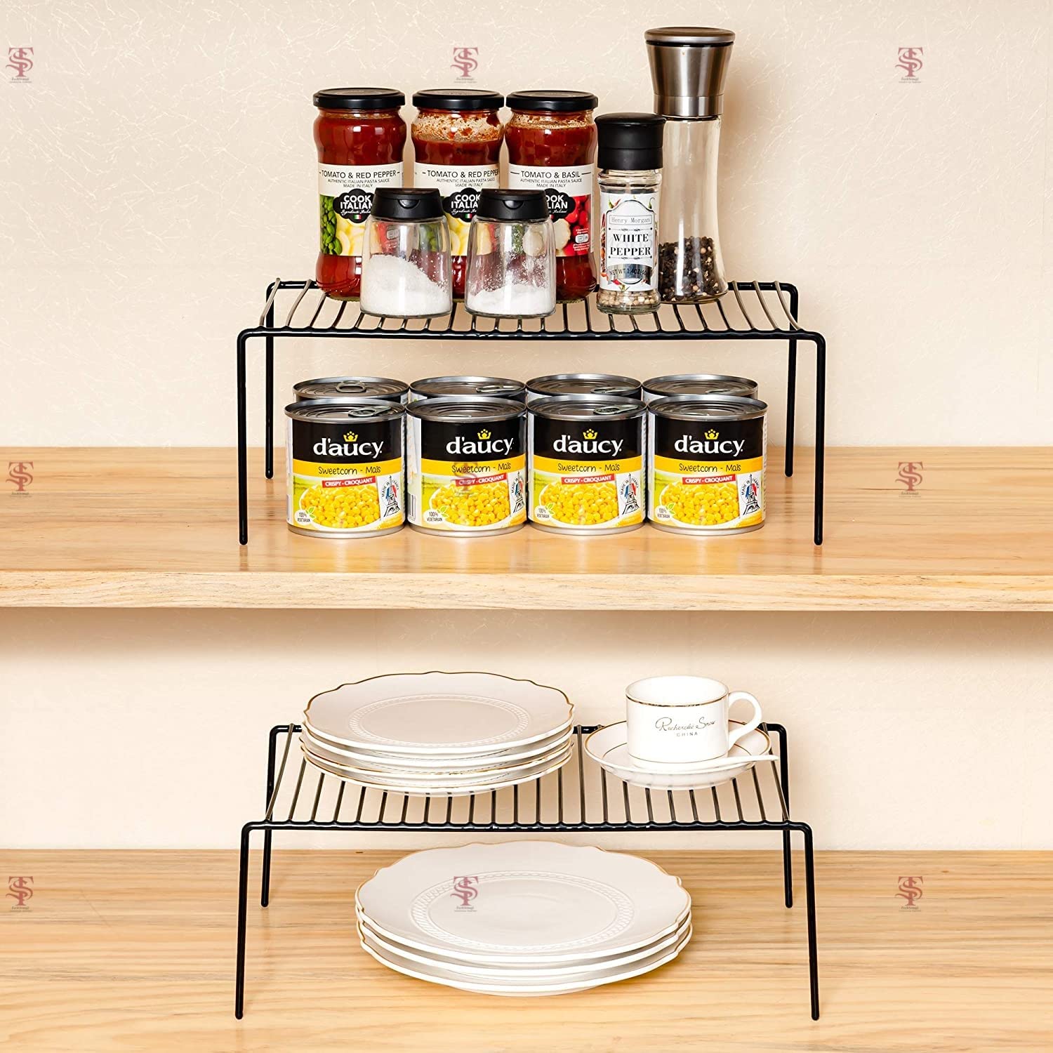 Stainless Steel Kitchen Dish Rack & Storage Organizer - Space Saving Multi-Purpose Countertop Drying Rack for Fridge, Pantry & Shelves - Rustproof Cabinet Organizer for Kitchen, Bathroom & Office (Black)