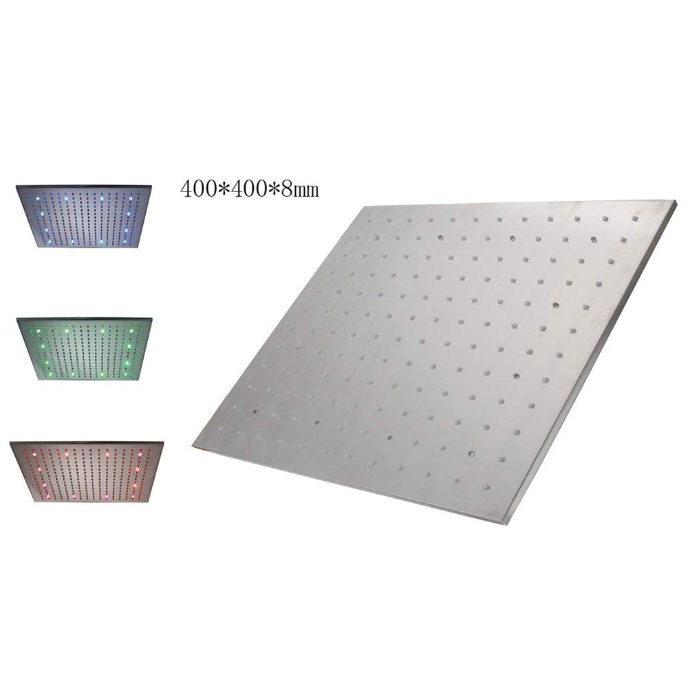 16 Inch Square Rainfall LED Shower Head - Stainless Steel Ceiling Mount with Shower Arm | Modern Bathroom Upgrade for Spa-Like Experience
