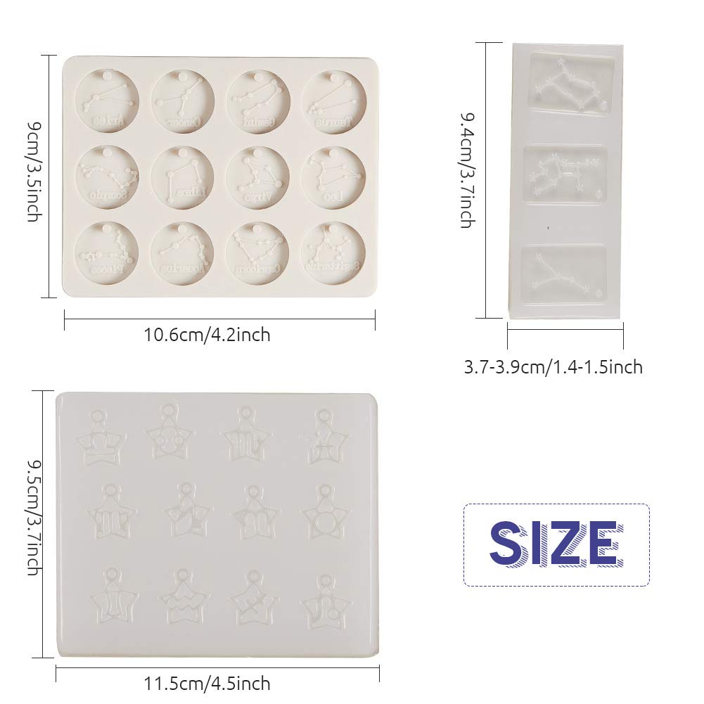 SunnyClue DIY 12 Constellations Resin Molds Set - Epoxy Disc Pendant & Rectangle Silicone Molds Kit with 18.7