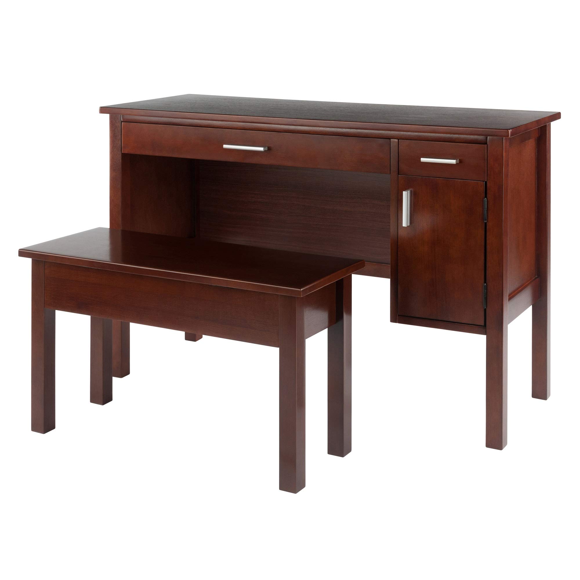 Ergode Emmett 2-Piece Desk Set with Bench in Walnut Finish - Modern Home Office Furniture for Work & Study