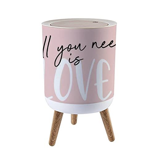 Small Trash Can with Lid - 1.8 Gallon Round Waste Bin with Cute Romantic Love Slogan Print & Handwritten Calligraphy Font - Dog Proof Press Cover for Kitchen, Bathroom, Living Room - Perfect for Home, Office, Dorm, and Pet-Friendly Spaces