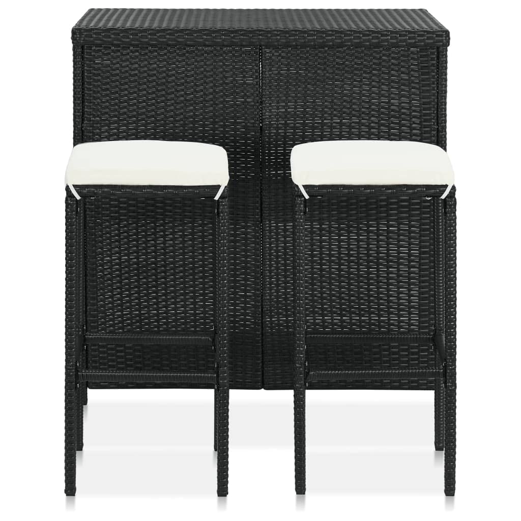 Premium 3-Piece Bar Set - Modern Black Poly Rattan Dining Table & Chairs for Kitchen, Patio, Restaurant - Counter Height Bar Table Set for Indoor/Outdoor Use
