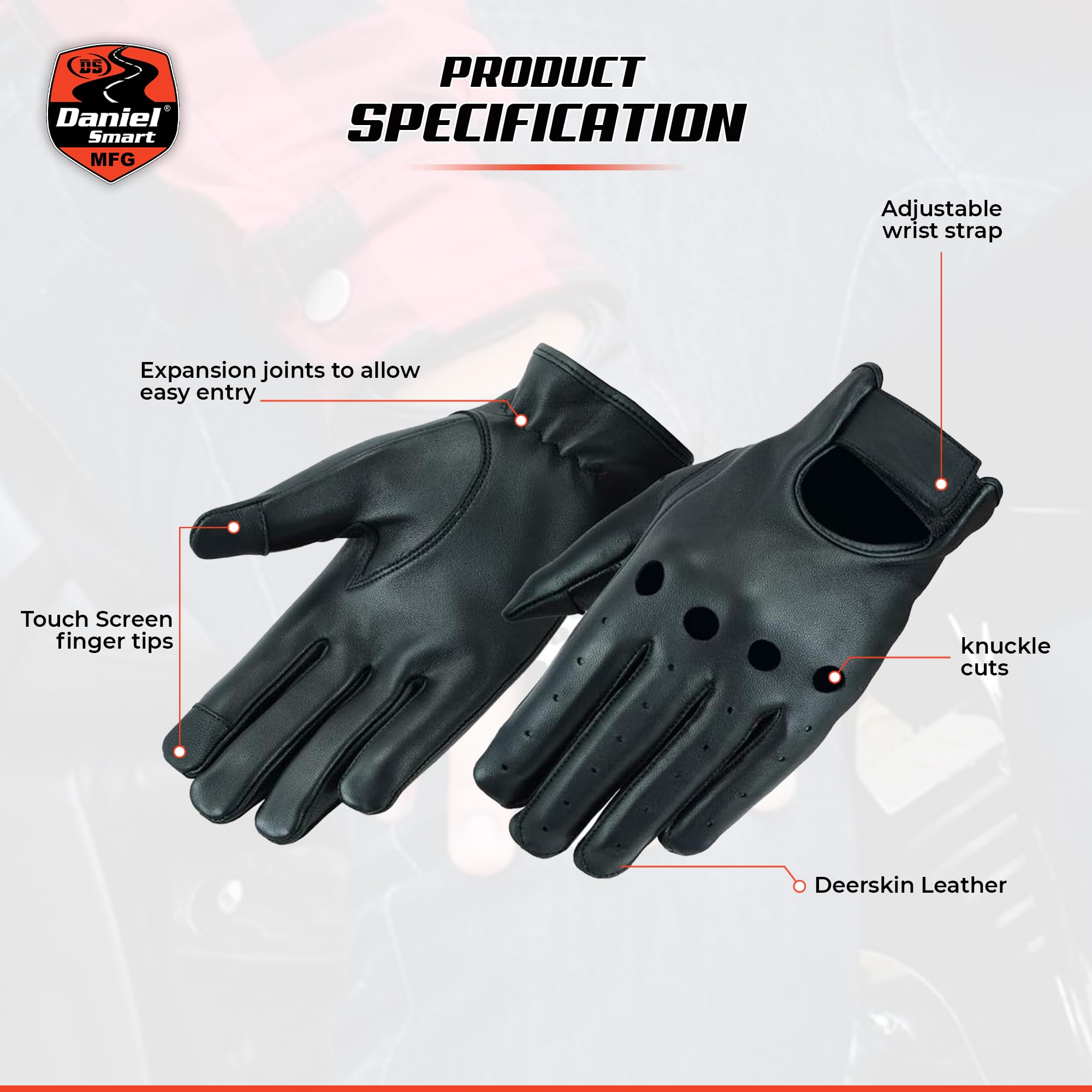 Daniel Smart Deerskin Leather Gloves - Unlined Motorcycle Gloves with Knuckle Protection & Touchscreen Fingertips | Riding, Driving, Winter Outdoor Activities