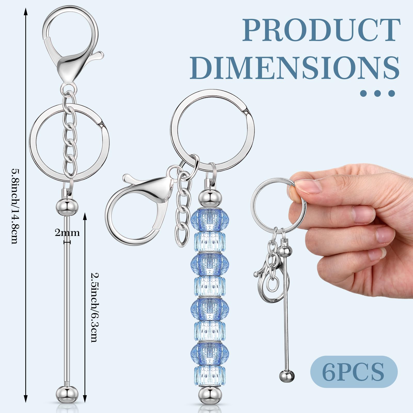 6 Pcs Beadable Keychain Blanks - DIY Metal Pendant Keychains for Jewelry Making, Craft Projects & Personalized Gifts - Perfect for DIY Enthusiasts, Party Favors and Handmade Accessories
