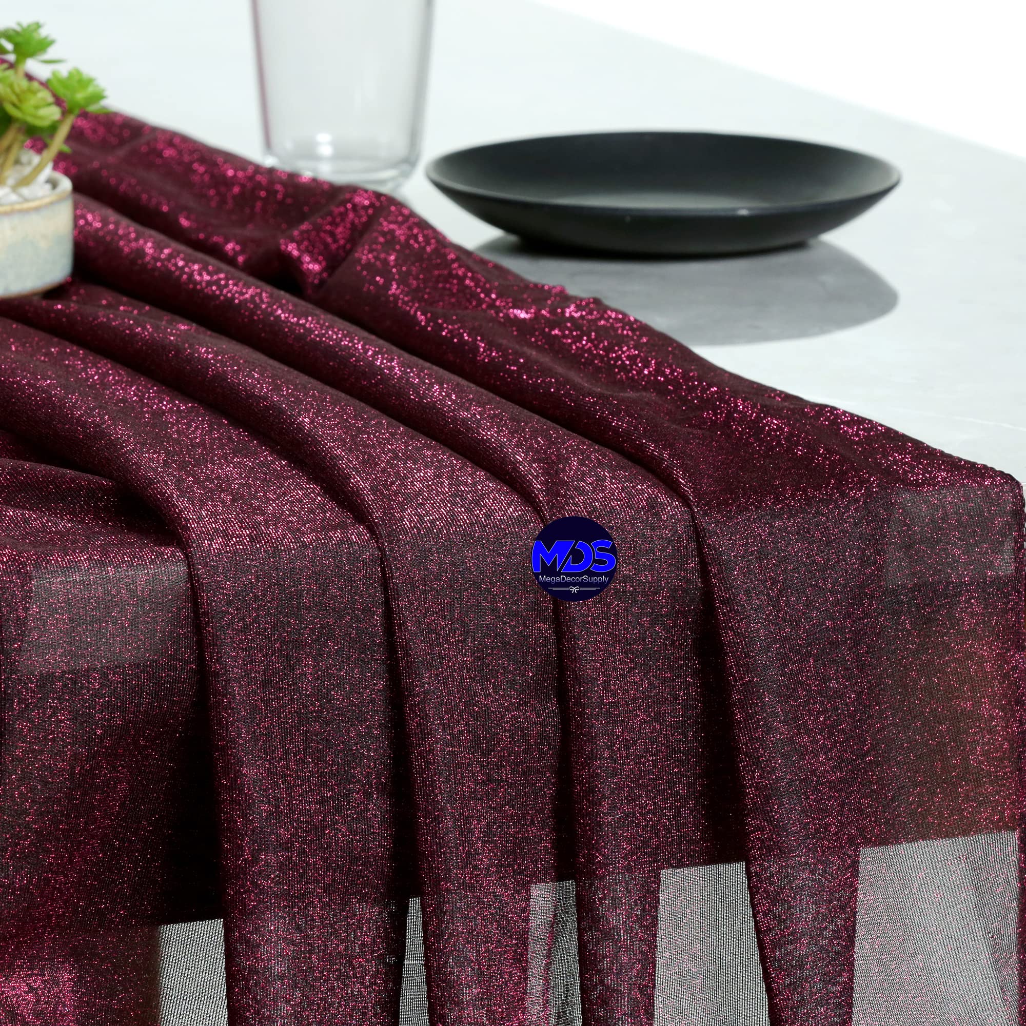 20-Pack MDS 27x120 Inch Sparkling Zari Wedding Table Runners - Elegant Eggplant Purple Banquet Decor for 10ft Tables | Perfect for Wedding Receptions, Anniversary Parties & Formal Events