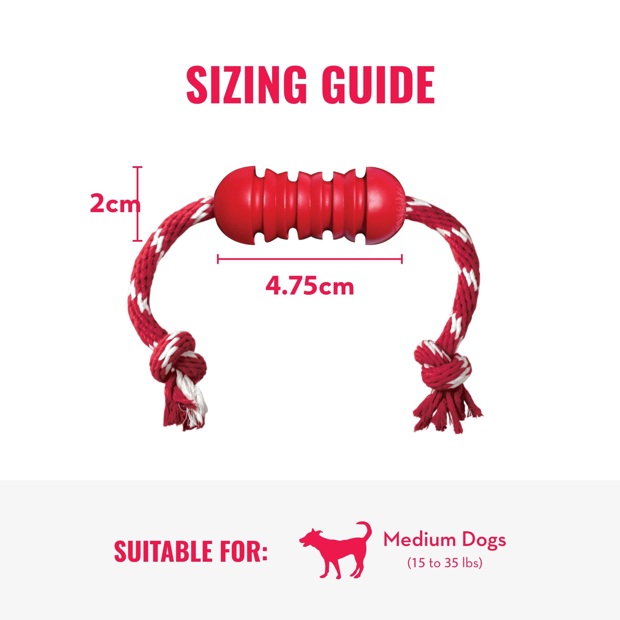 Durable KONG Dental Chew Toy with Rope for Medium Dogs - Natural Rubber Teething & Gum Cleaning Toy - Stuffable Interactive Dog Chew for Dental Care - Satisfies Chewing Instincts & Promotes Oral Health - Perfect for Playtime, Training Rewards and Anxiety Relief