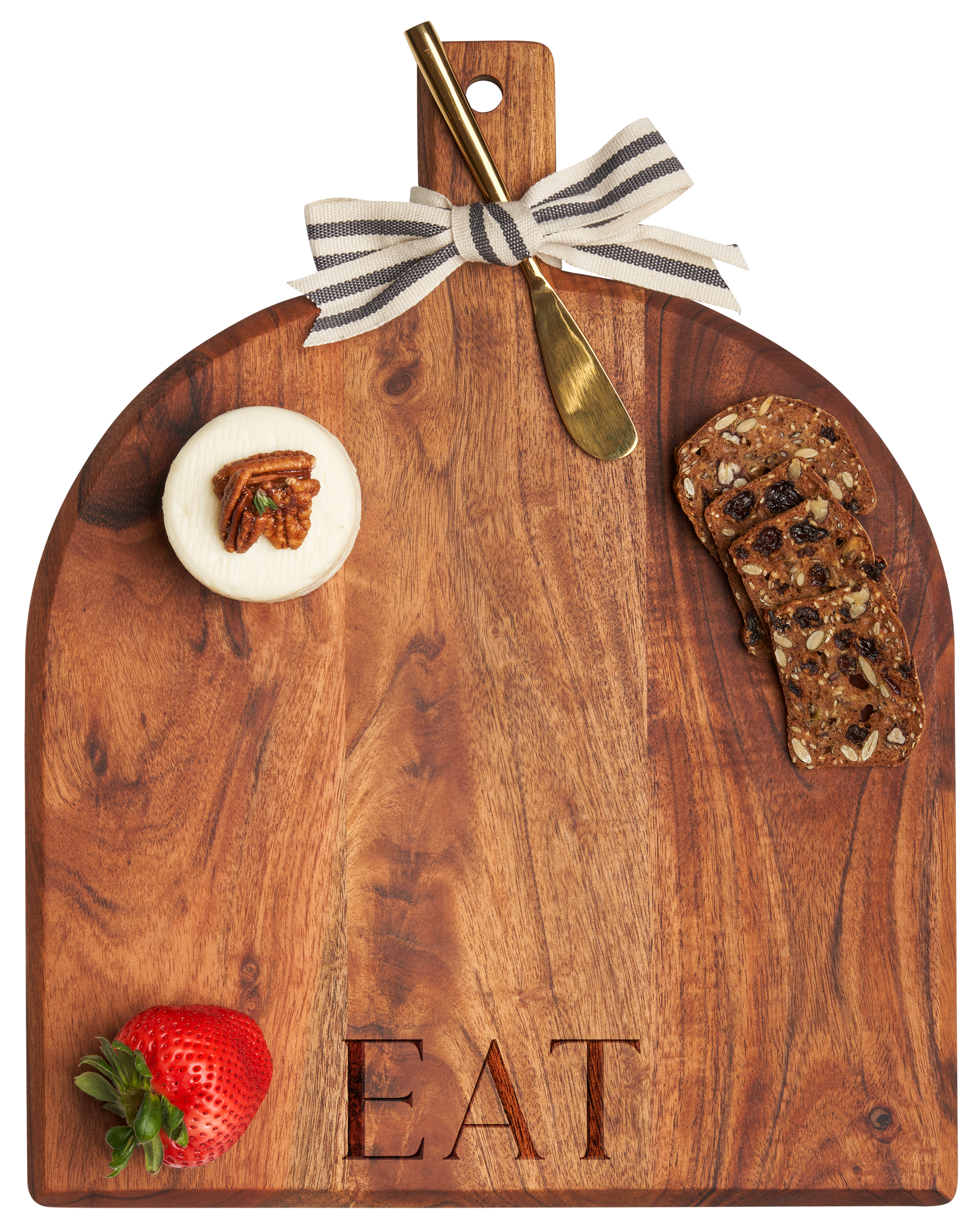 Premium Acacia Wood Charcuterie Board with Ribbon & Gold Cheese Knife Set - 15