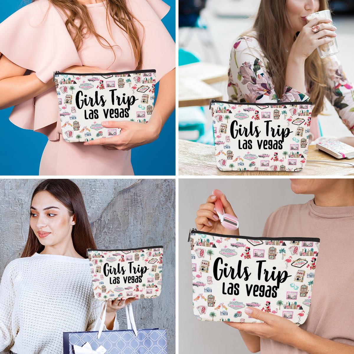 Las Vegas Themed Makeup Bag - Travel Cosmetic Organizer for Women, Girls Trip & Weekend Gifts, Birthday Souvenir for Daughter, Best Friend, Traveler - Perfect for Vegas Vacation, Bachelorette Party & Christmas Presents