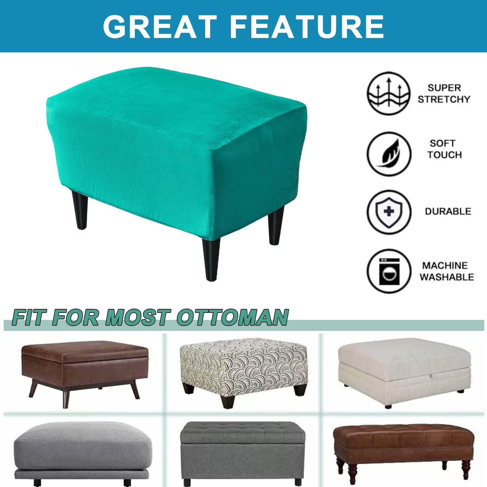 CRFATOP X-Large Velvet Ottoman Chair Cover - Stretchable Rectangle Storage Stool Slipcover with Elastic Bottom for Footrest, Sofa & Furniture Protection (04) - Perfect for Living Room, Bedroom & Home Decor