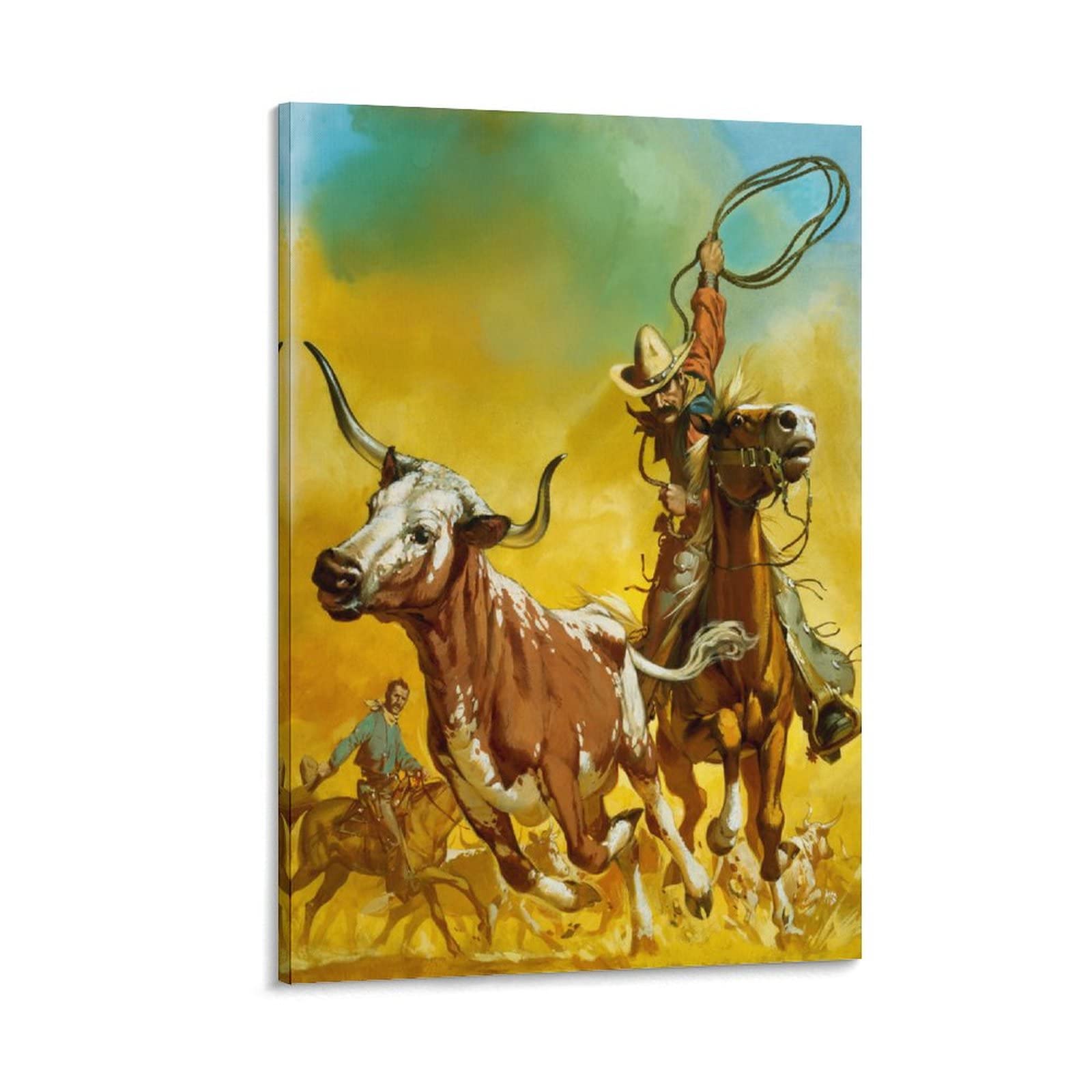 Western Cowboy Abstract Art Oil Painting Poster - 20x30cm (8x12inch) Wall Decor for Bedroom, Living Room & Office - Vintage Wild West Wall Art Prints for Home & Office Decoration