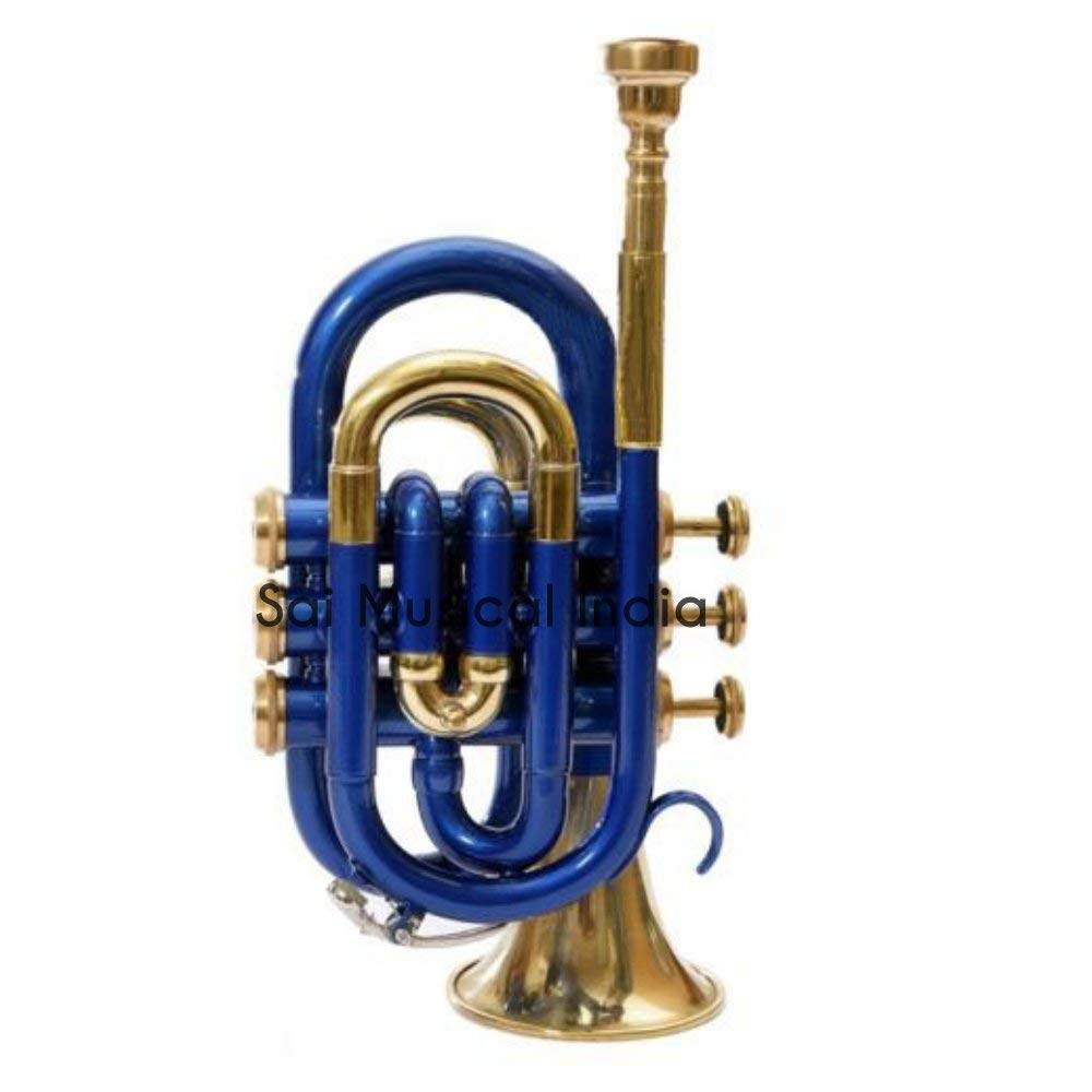 Professional Bb Pocket Trumpet in Copper Finish - Compact Student Brass Instrument with Mouthpiece & Hard Case - Ideal for Beginners & Intermediate Players - Perfect Gift for Christmas, Easter & Birthdays (Blue & Copper) - Great for School Bands, Practice & Travel
