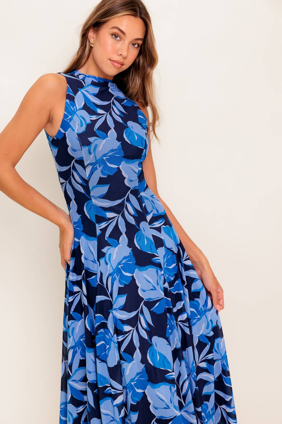 PALMER POWER MESH PRINTED MIDI DRESS in Blue | Flattering Bodycon Dress for Women | Perfect for Cocktail Parties, Date Nights & Special Occasions