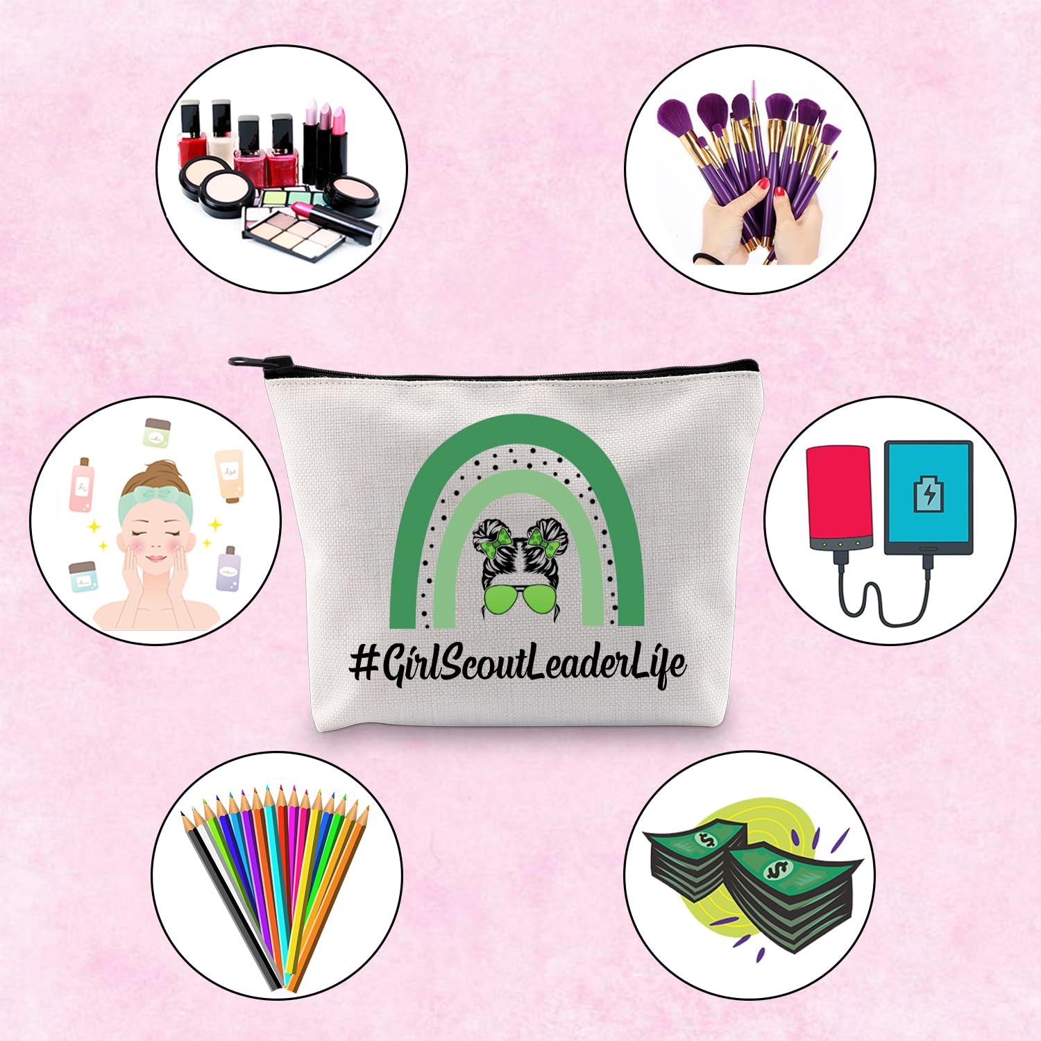 Scout Leader Gift - Zipper Pouch Makeup Bag for Girl Scout Leaders | Durable & Stylish Beige Organizer | Perfect for Camping, Meetings & Travel Accessories