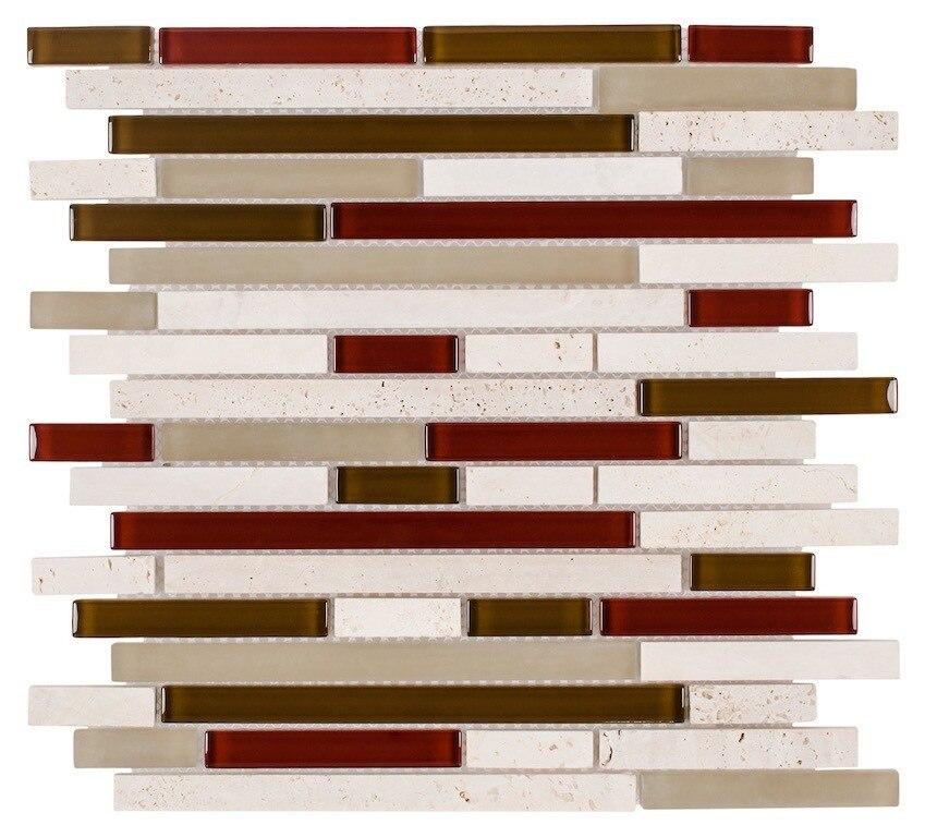 Premium Glass Travertine Wine Blend Tile Brick - Elegant Backsplash Solution for Kitchen & Bathroom Renovations | Waterproof & Stain-Resistant Mosaic Tiles for Modern Home Decor