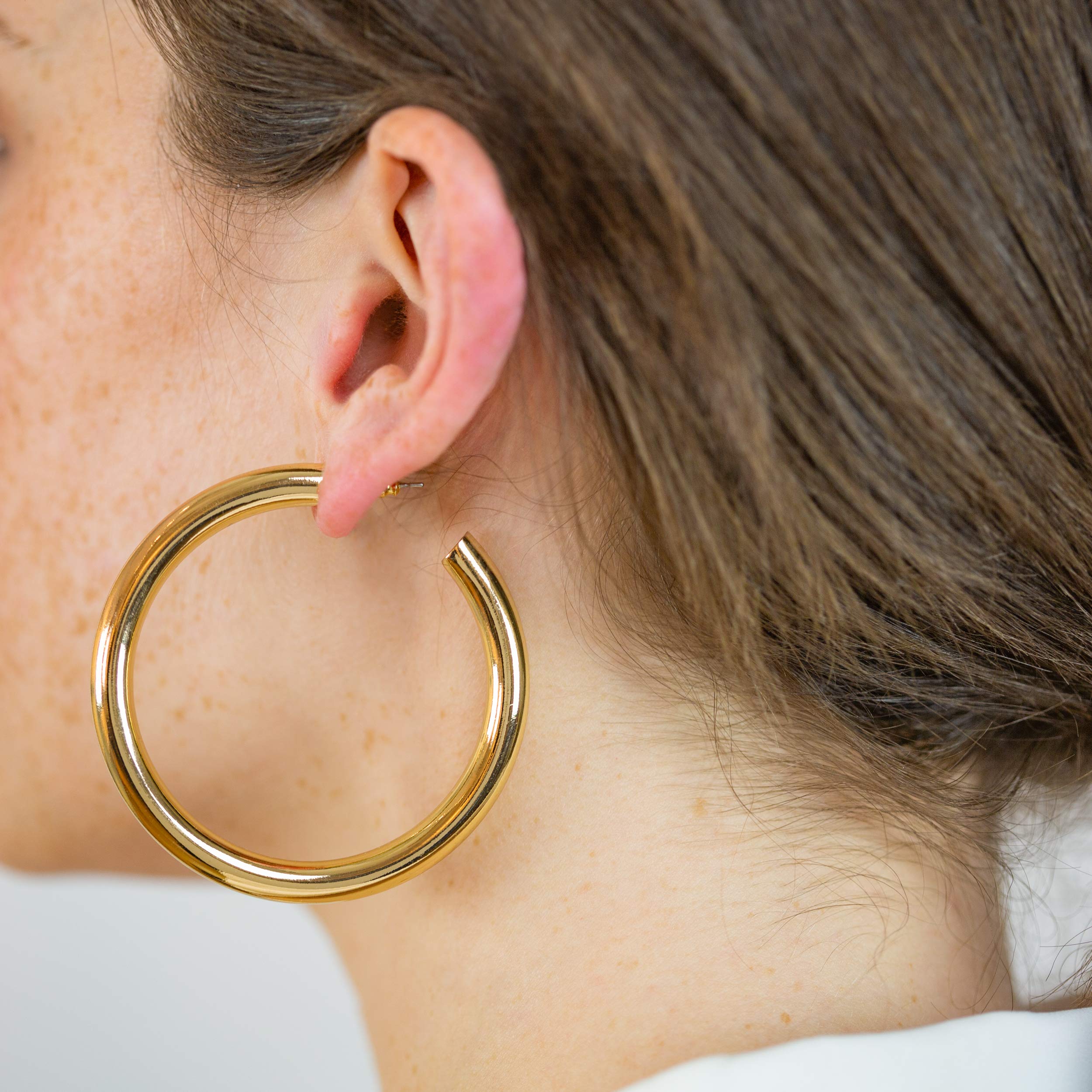 14K Gold or Rhodium Plated Chunky Lightweight Hypoallergenic Hoop Earrings for Women | Trendy Thick Hoops for Everyday Wear & Special Occasions