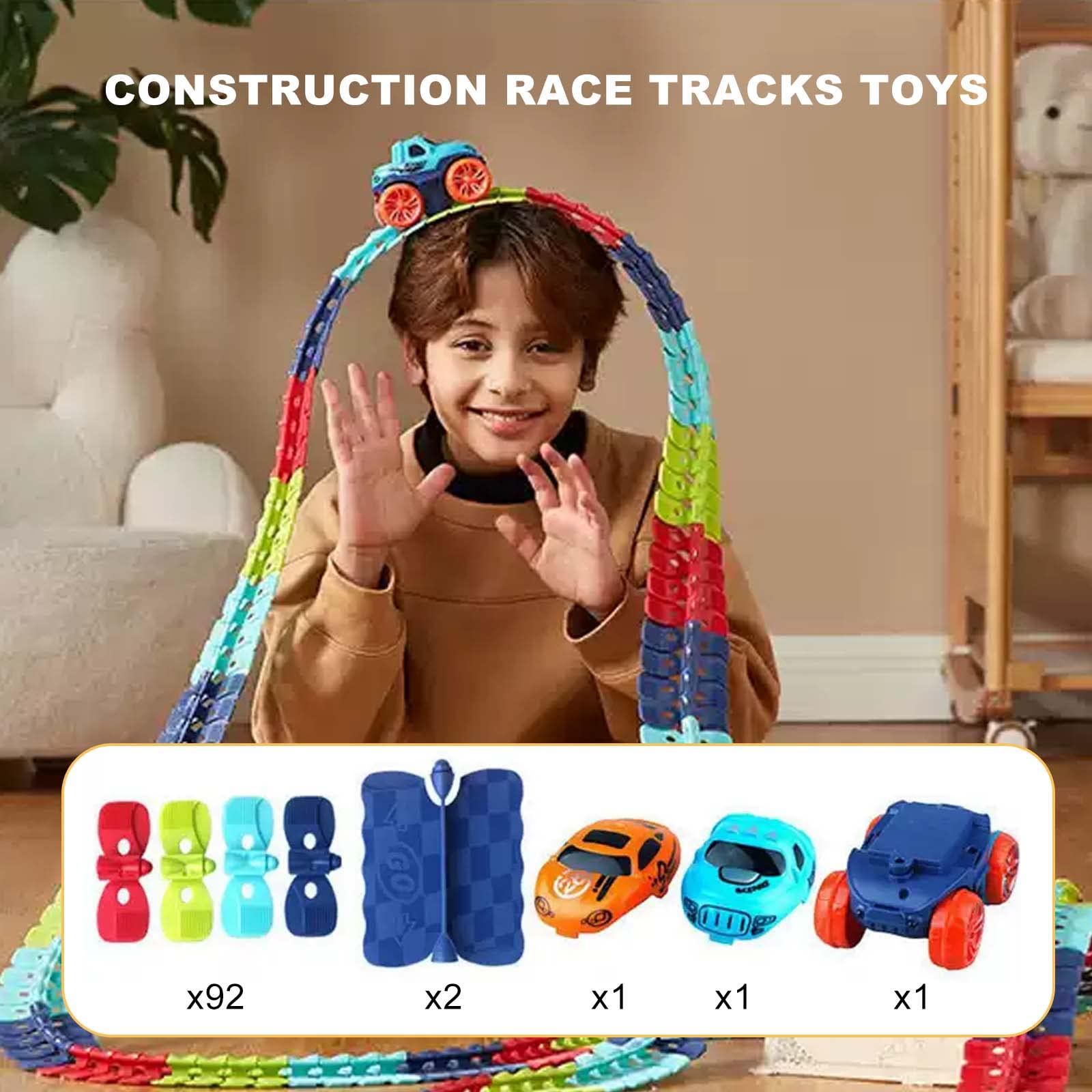 94-Piece Magic Race Car Track Set - Flexible & Changeable Toy for Boys & Girls Ages 3-12 | Perfect Christmas & Birthday Gift | Indoor & Outdoor Play, STEM Learning Toy for Kids