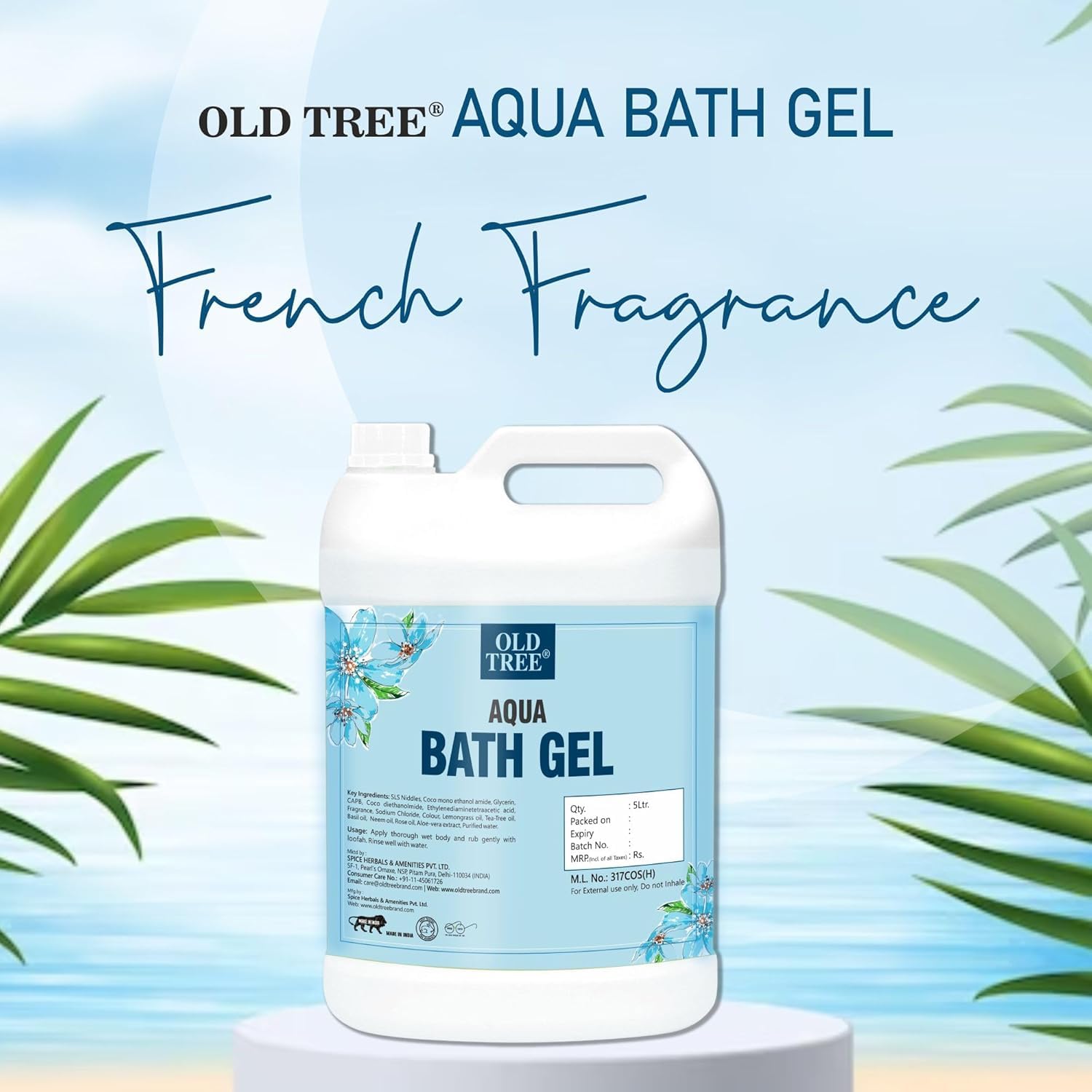 O'ld Tree Aqua Body Wash Gel - 169.07 Fl Oz (1.33 Gallons) Refillable Moisturizing Shower Gel for Dry Skin - Hotel Amenities, Guest House, Hospital & Wedding Venue Supplies - Perfect for Spa, Gym & Luxury Bathroom Use