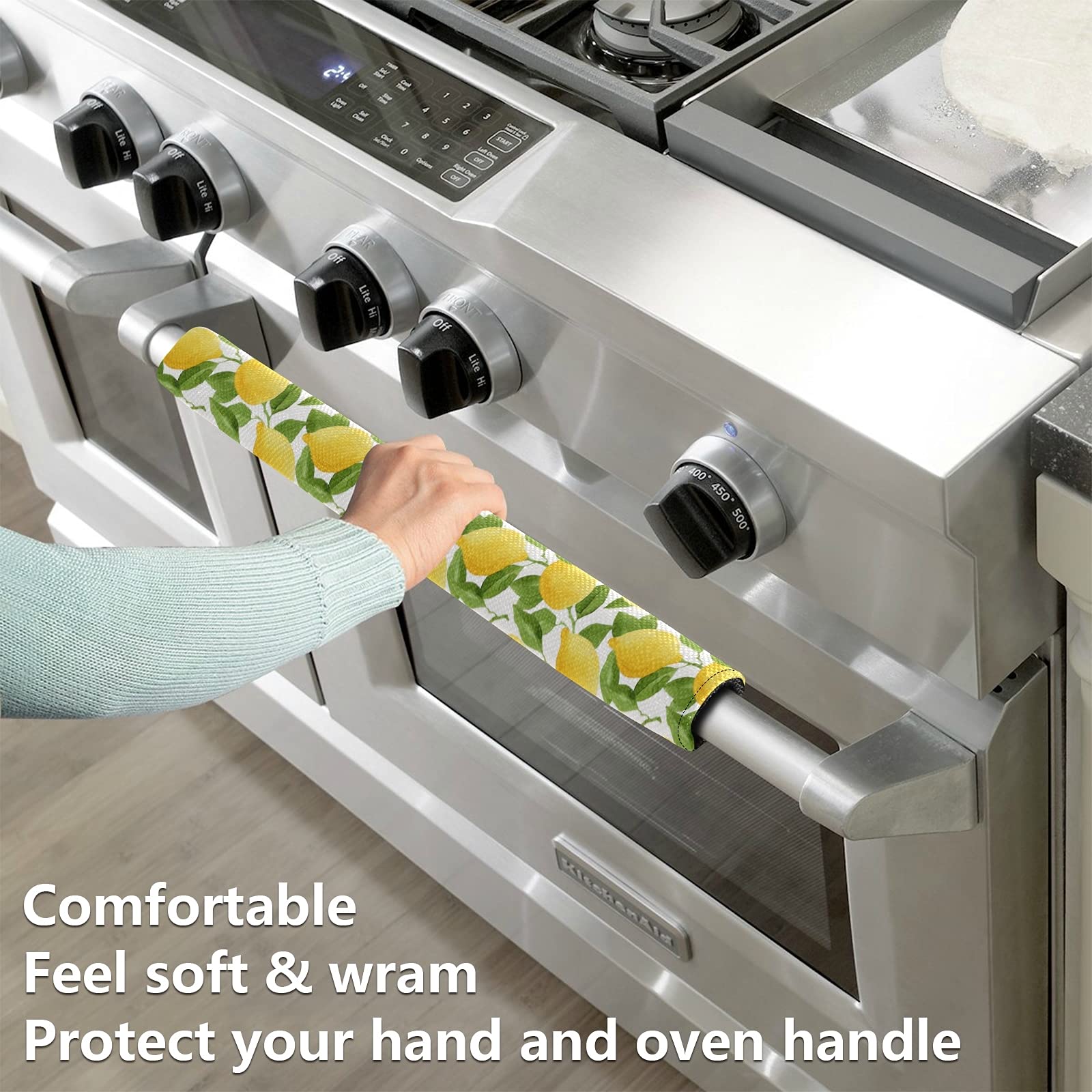 Emelivor 2-Pack Lemon Yellow Refrigerator Door Handle Covers - Non-Slip Replacement Handles for Fridge, Oven, Microwave & Dishwasher - Upgrade Kitchen Safety & Style