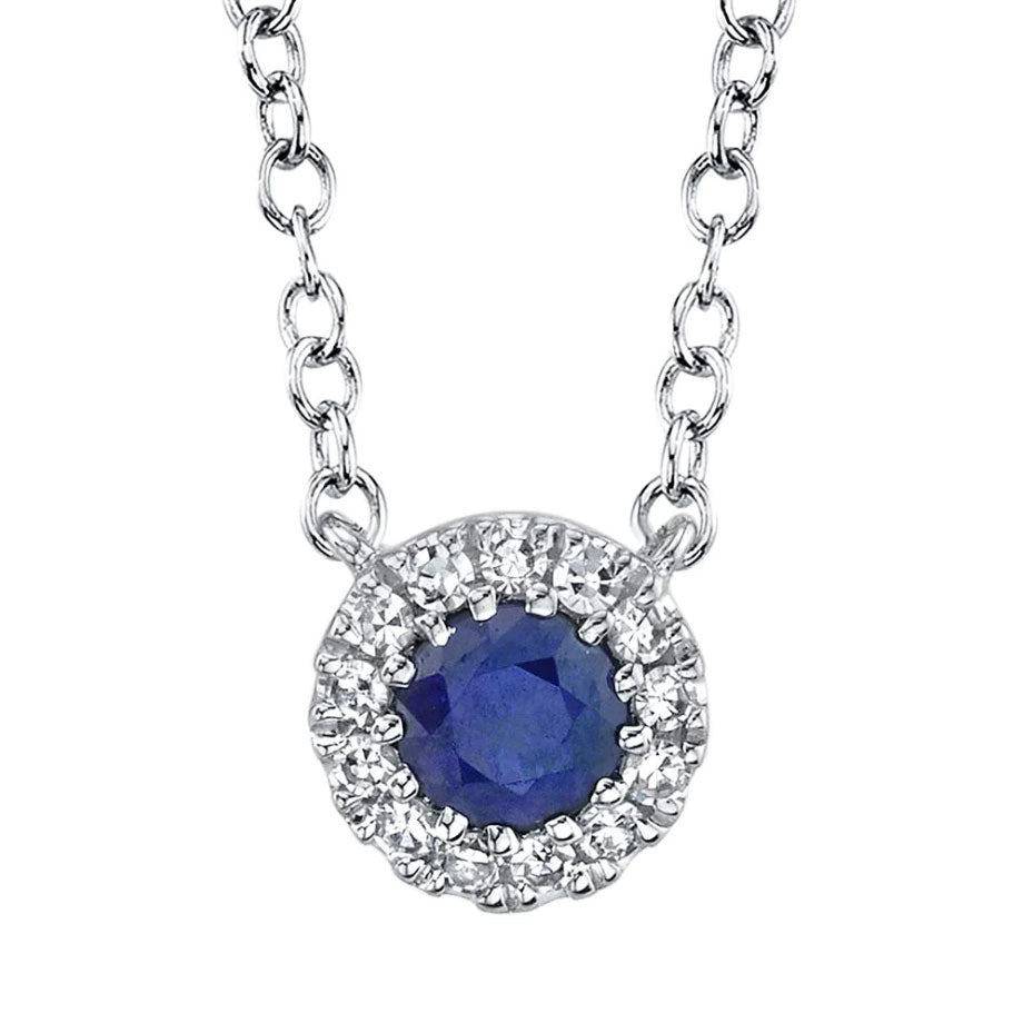 Shy Creation Diamond & Blue Sapphire Pendant Necklace for Women - Elegant Jewelry Gift for Wedding, Anniversary & Special Occasions
