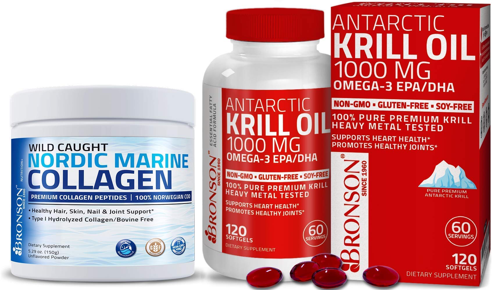 Premium Hydrolyzed Marine Collagen Peptides Protein Powder with Antarctic Krill Oil 1000mg - Rich in Omega-3 EPA & DHA for Skin, Hair & Joint Support - Ideal for Smoothies, Shakes & Daily Wellness Routine