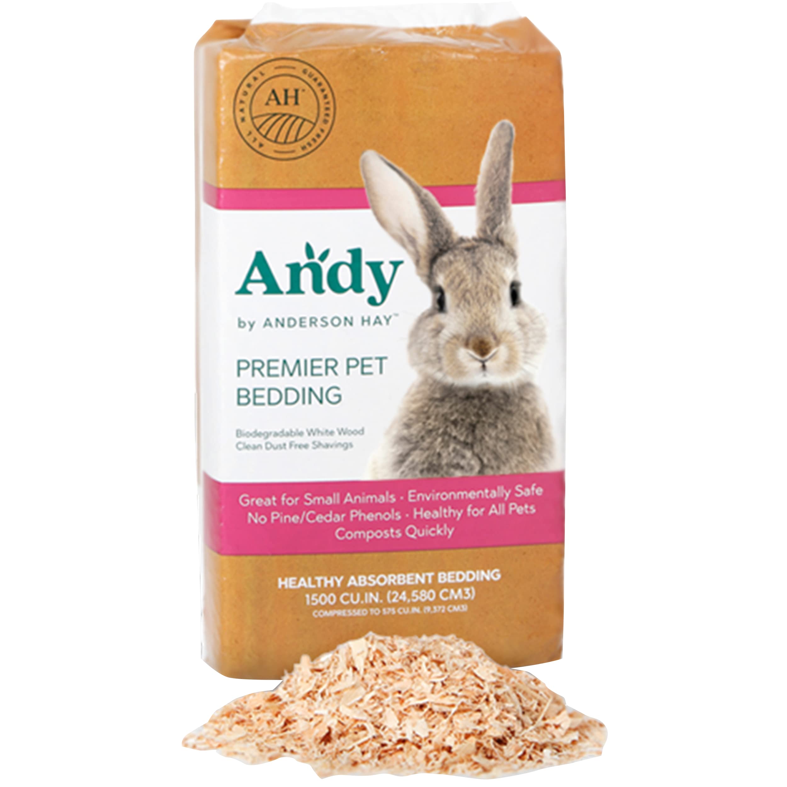 Premium Andy White Wood Shavings Bedding - 5.5 lb Natural Soft Pet Bedding for Hamsters, Rabbits, Guinea Pigs & Small Animals | Odor Control, Absorbent & Comfortable | Ideal for Cages, Hutches & Nesting Areas