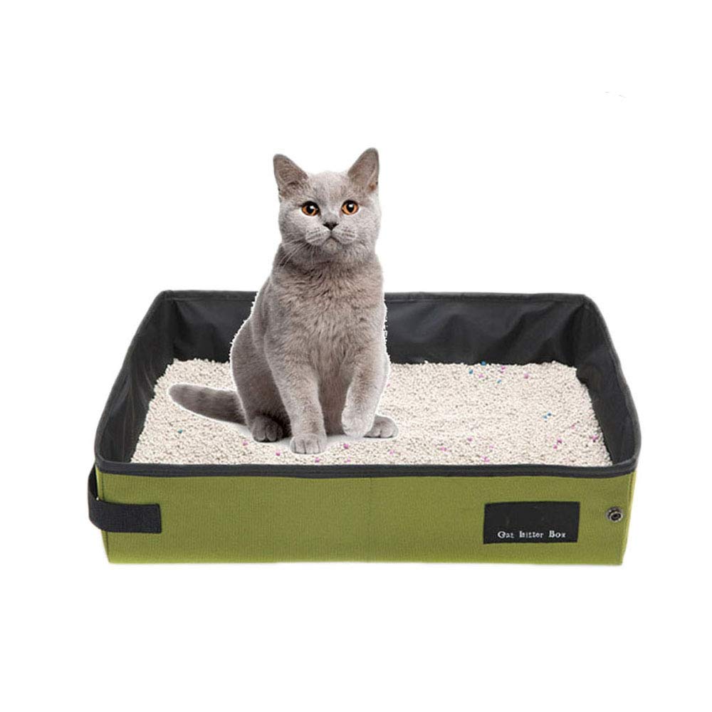 Foldable Waterproof Collapsible Cat Litter Box - Portable Travel Litter Pan for Cats - Green | Ideal for Camping, Road Trips & Small Spaces