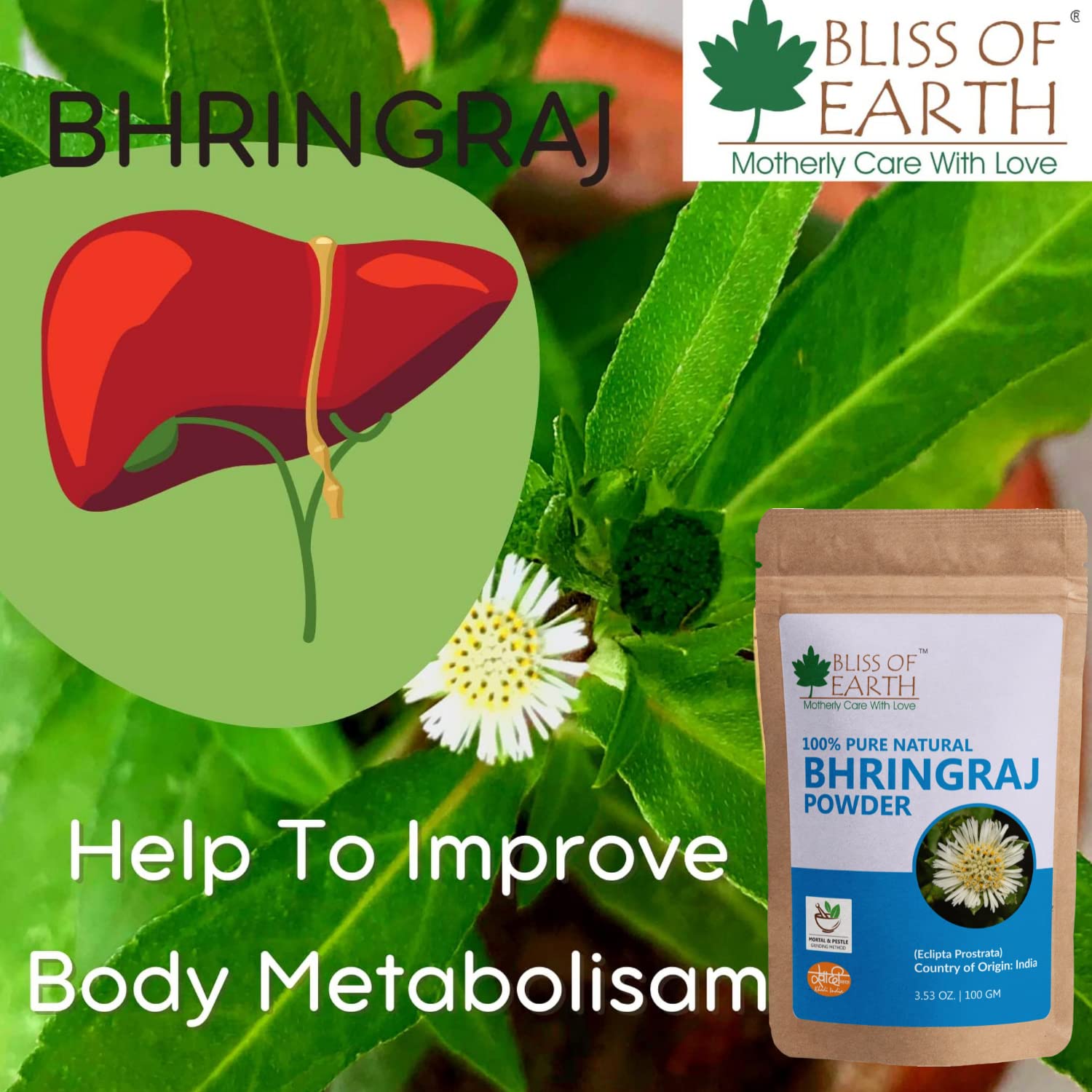 Organic Bhringraj Powder 100g - Herbal Hair Growth & Skin Care Treatment | Natural Edible Hair Mask for Stronger, Healthier Hair | Perfect for DIY Hair & Beauty Routines