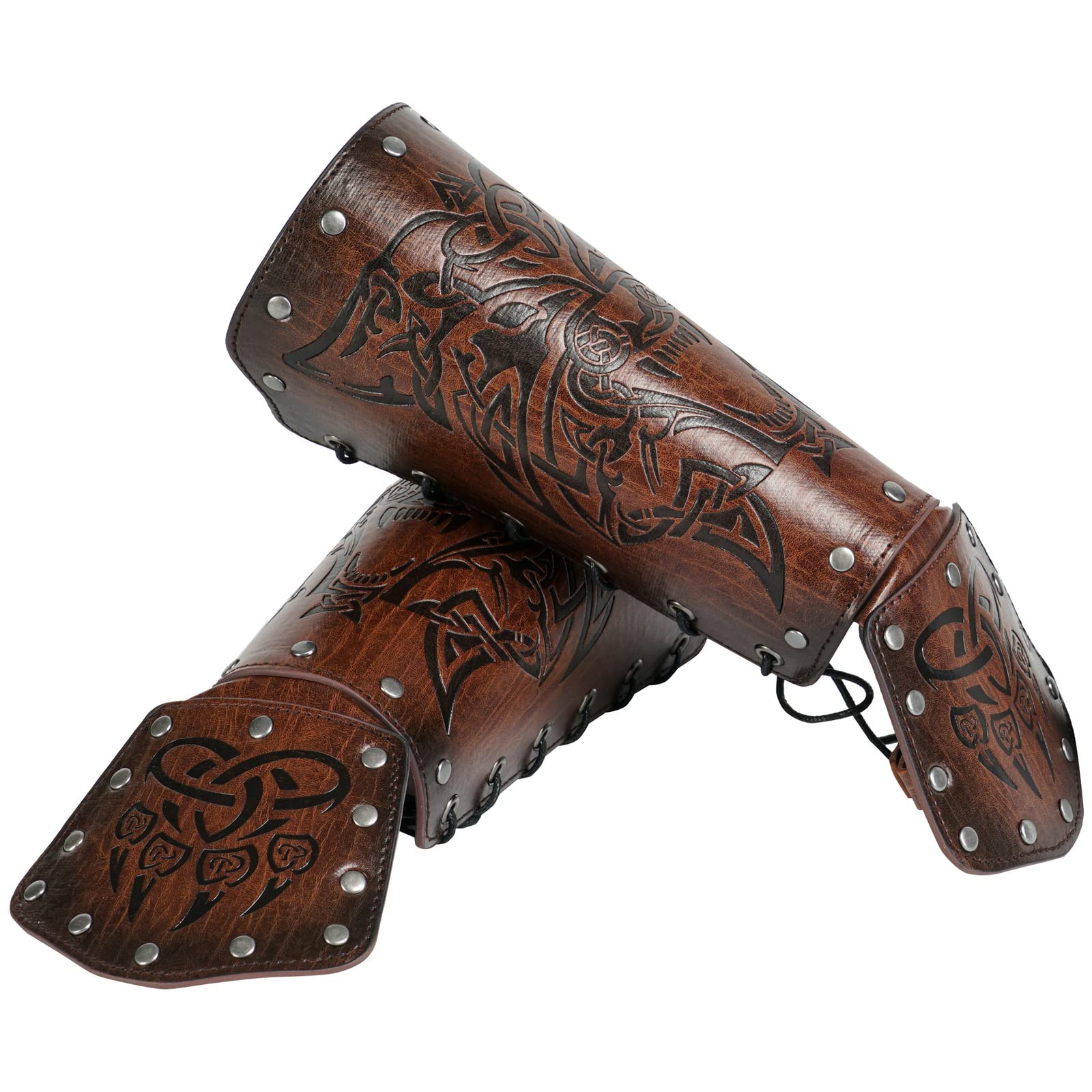 JAOYU Genuine Leather Bracer Set - Medieval Vambrace Armor for LARP & Cosplay - Viking Style Wrist Guards (2PCS) - Perfect for Renaissance Fairs, Historical Reenactments & Fantasy Costumes