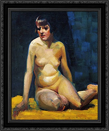 George Luks Seated Nude with Bobbed Hair - 24x20 Black Ornate Wood Framed Canvas Art - Vintage Oil Painting Reproduction for Living Room, Bedroom & Office Decor