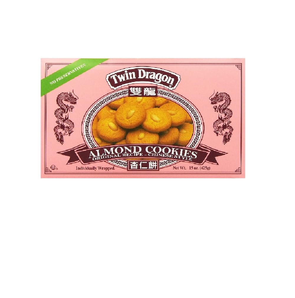 Twin Dragon Almond Cookies 15 Oz (3-Pack) - Crunchy Chinese Bakery Snacks for Tea Time, Gifts & Asian Dessert Lovers