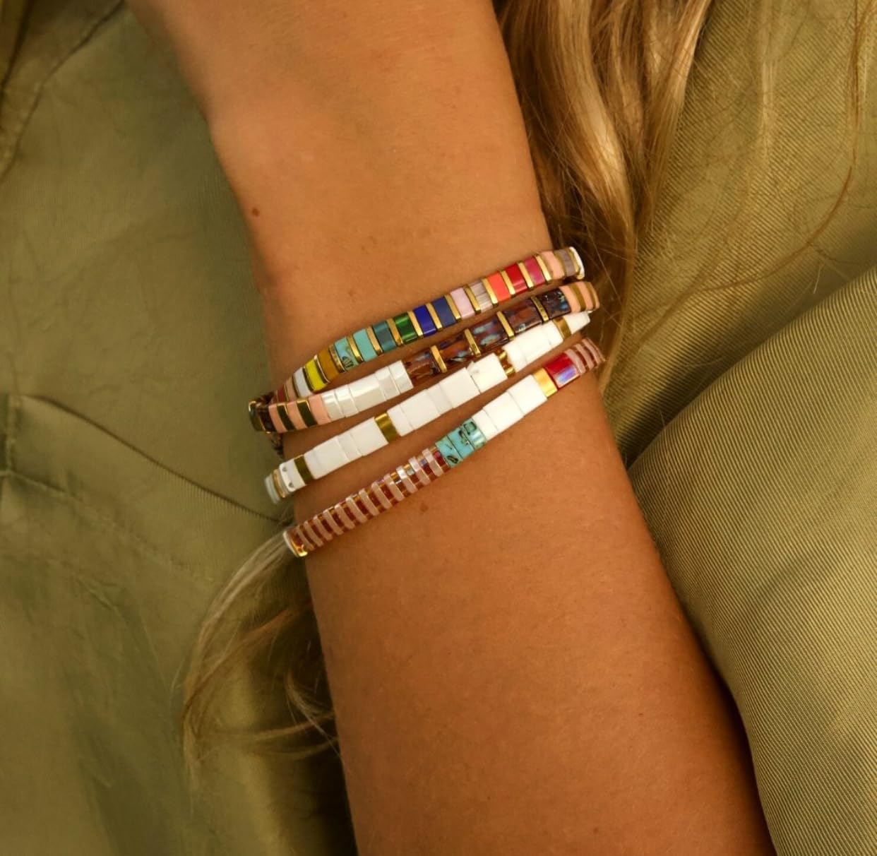 KELITCH Women's Tila Beads Charm Bracelet - Stretchable Candy Color Friendship Bracelet for Stacking, Layering & Gifting | Boho Chic Jewelry for Everyday Wear & Special Occasions