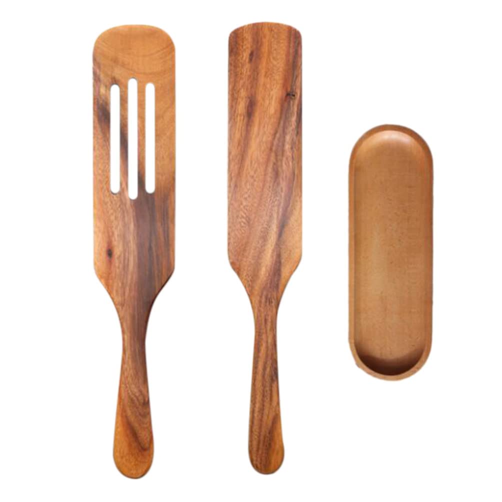 Wooden Salad Mixing Spatula Set - Heat Resistant Cooking Utensil with Long Handle for Kitchen, Baking & Serving - Perfect for Tossing Salads, Flipping Pancakes & Stirring Sauces