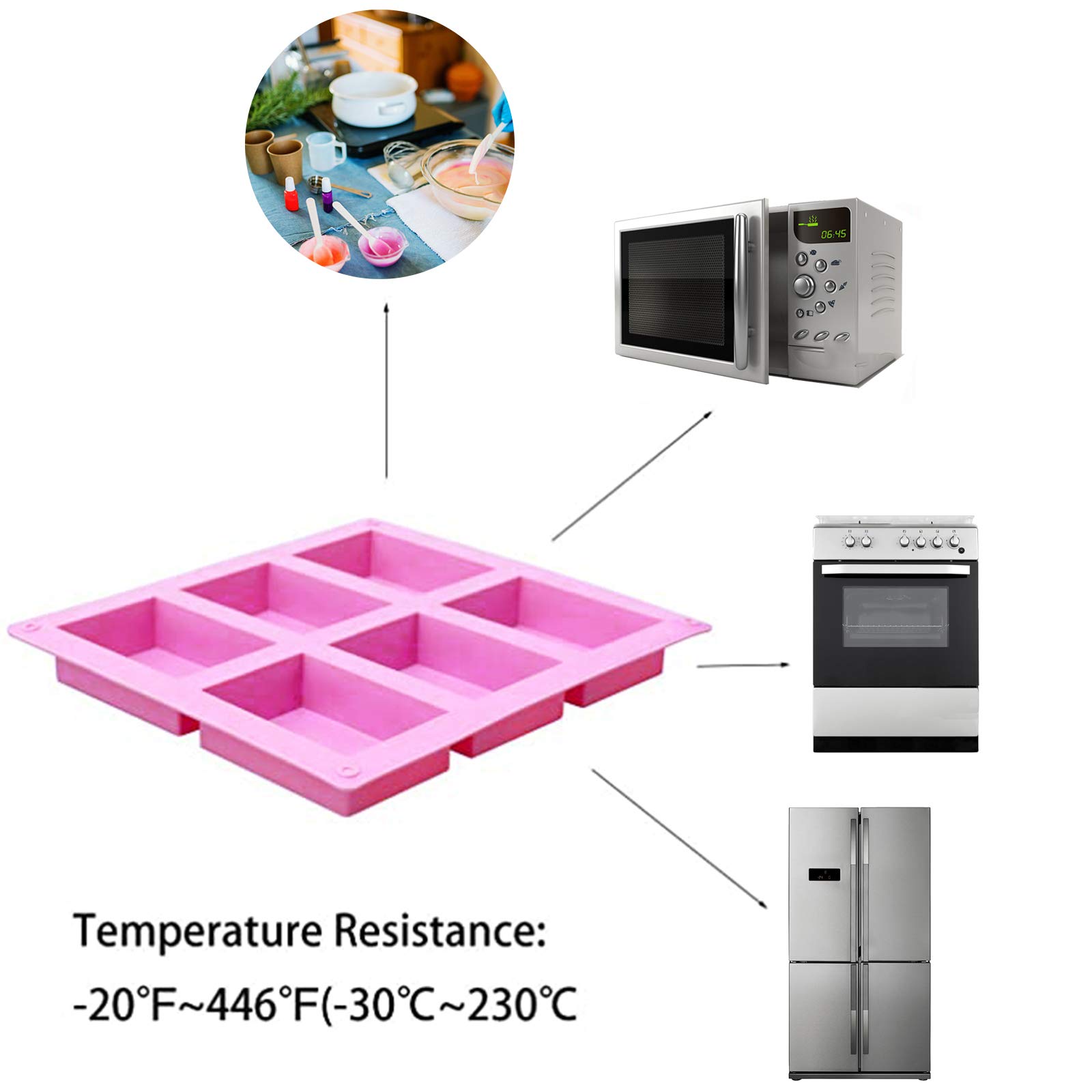 Premium 6-Cavity Silicone Soap Molds Set of 3 (Blue, Purple, Pink) - DIY Craft Soap, Cake, Chocolate & Ice Cube Tray for Home Baking, Candy Making & Party Decorations