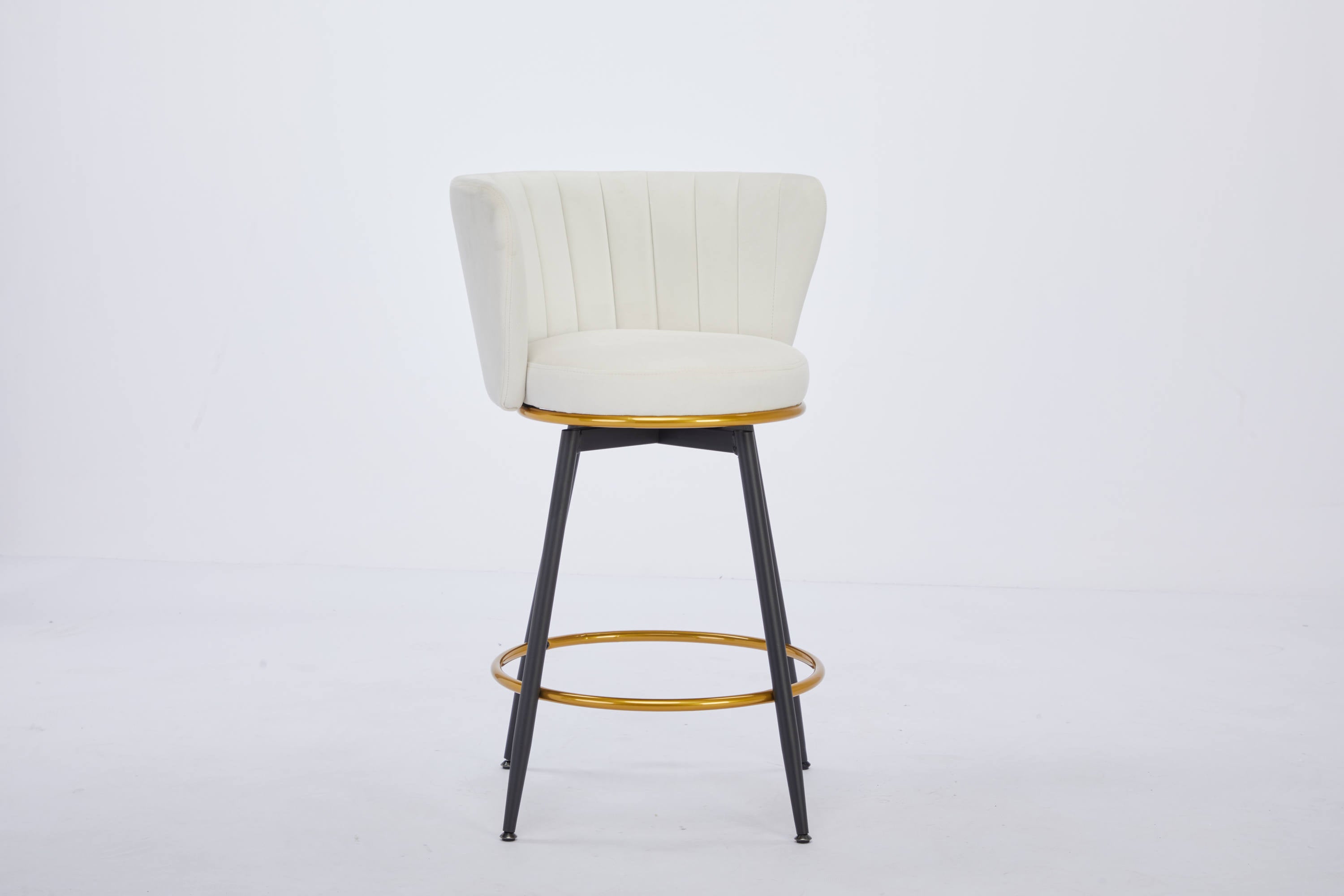 Set of 2 Counter Height Bar Stools - 360° Swivel Upholstered Barstools with Back Support & Sturdy Metal Legs, 26 Inch Seat Height, Soft Velvet Fabric, Gold Footrest - Perfect for Kitchen Islands, Breakfast Bars & Home Bars