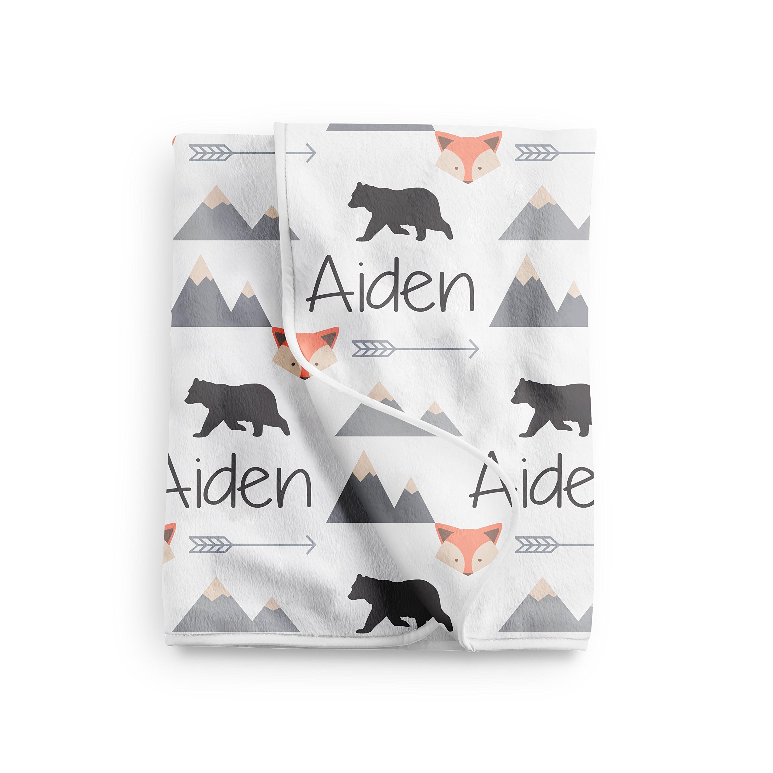 Personalized Baby Blanket with Name - Soft Black Bear, Fox & Tribal Designs - Perfect for Baby Boys, Mountain Theme Nursery Decor - Ideal for Gifts, Swaddling & Nursery Comfort